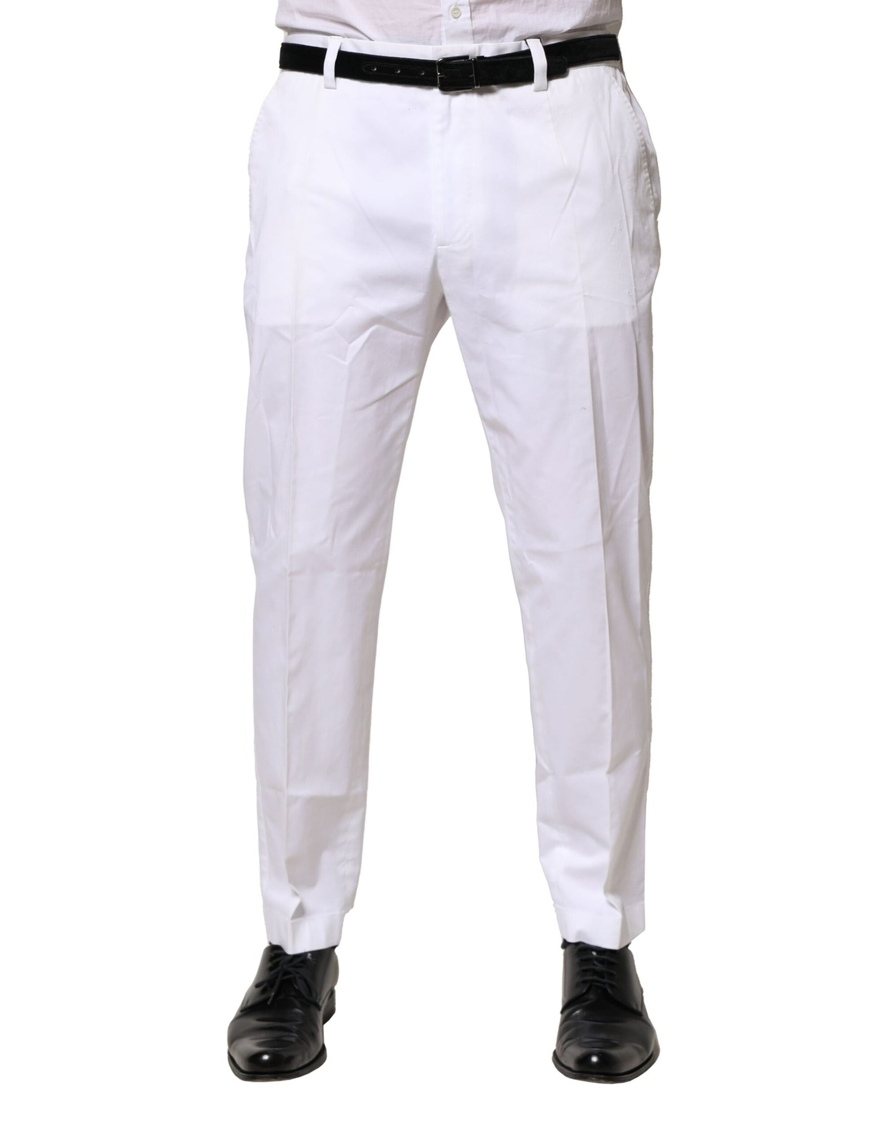 Dolce & Gabbana White Cotton Dress Slim Formal Pants | Regal Royce