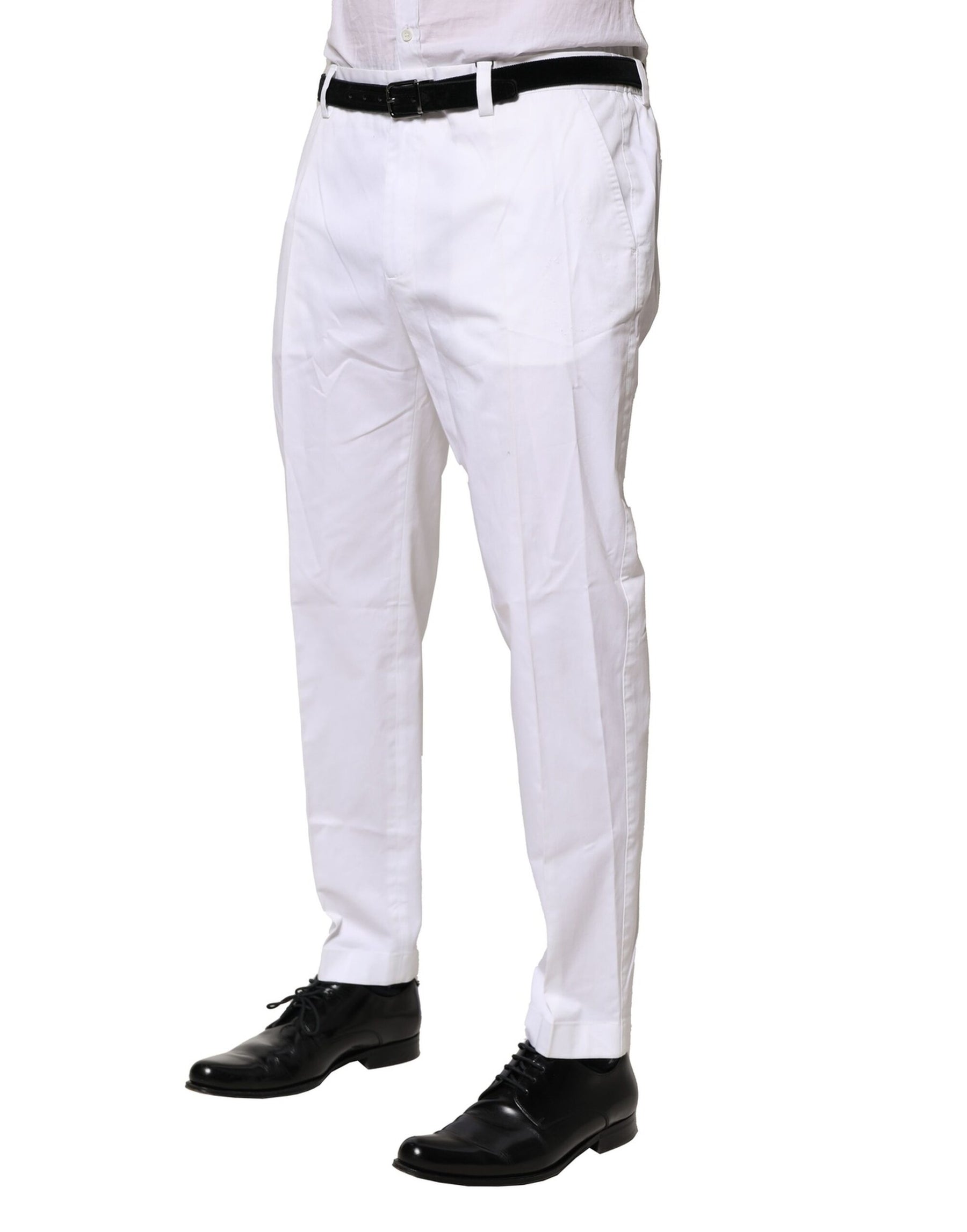 Dolce & Gabbana White Cotton Dress Slim Formal Pants | Regal Royce