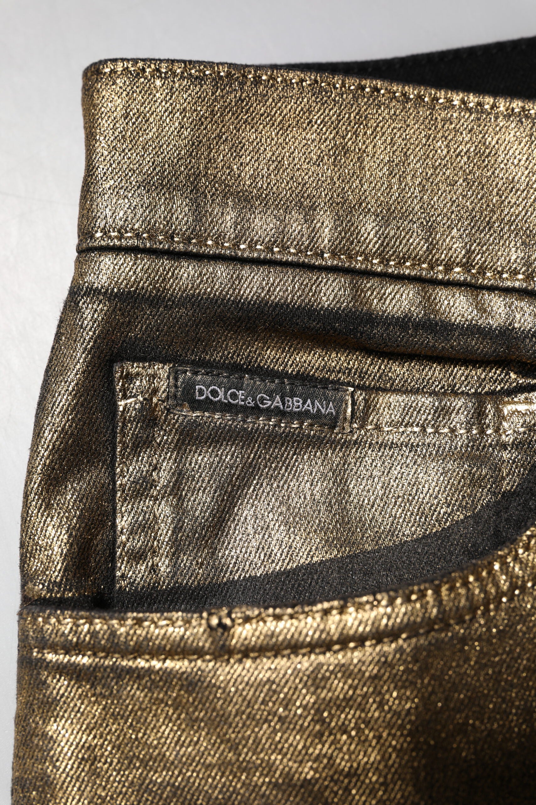 Dolce & Gabbana Gold Tattered Cotton Stretch Slim Denim Jeans | Regal Royce