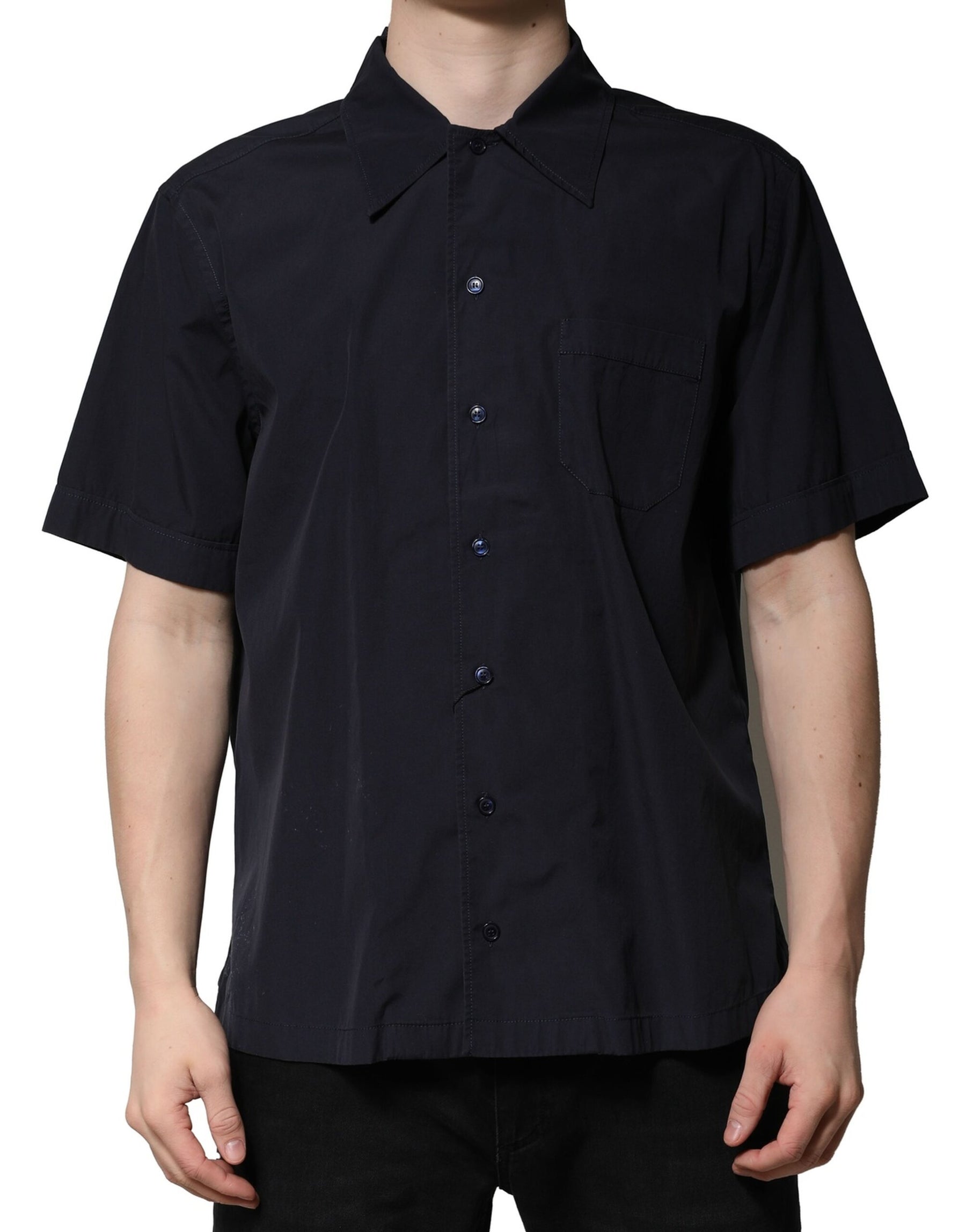 Dolce & Gabbana Dark Blue Cotton Short Sleeves Casual Shirt | Regal Royce