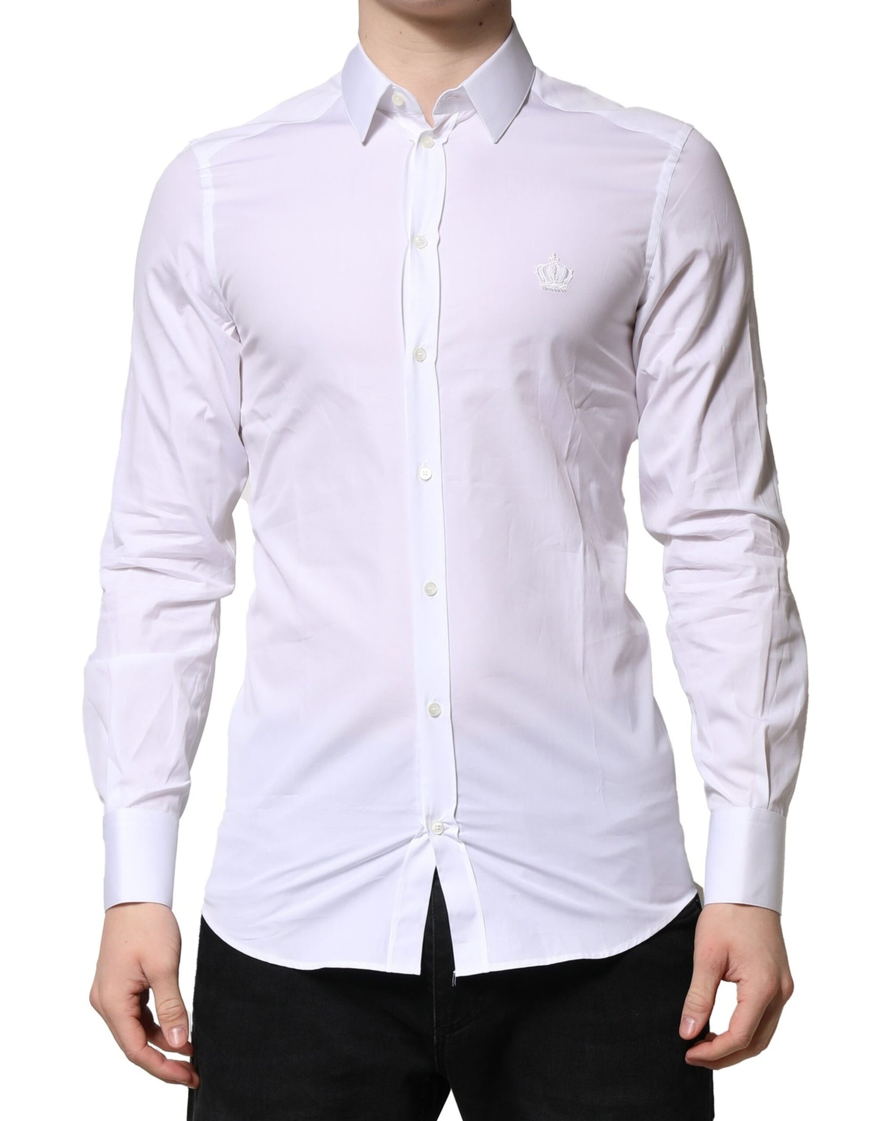 Dolce & Gabbana White GOLD Crown Cotton Dress Formal Shirt | Regal Royce