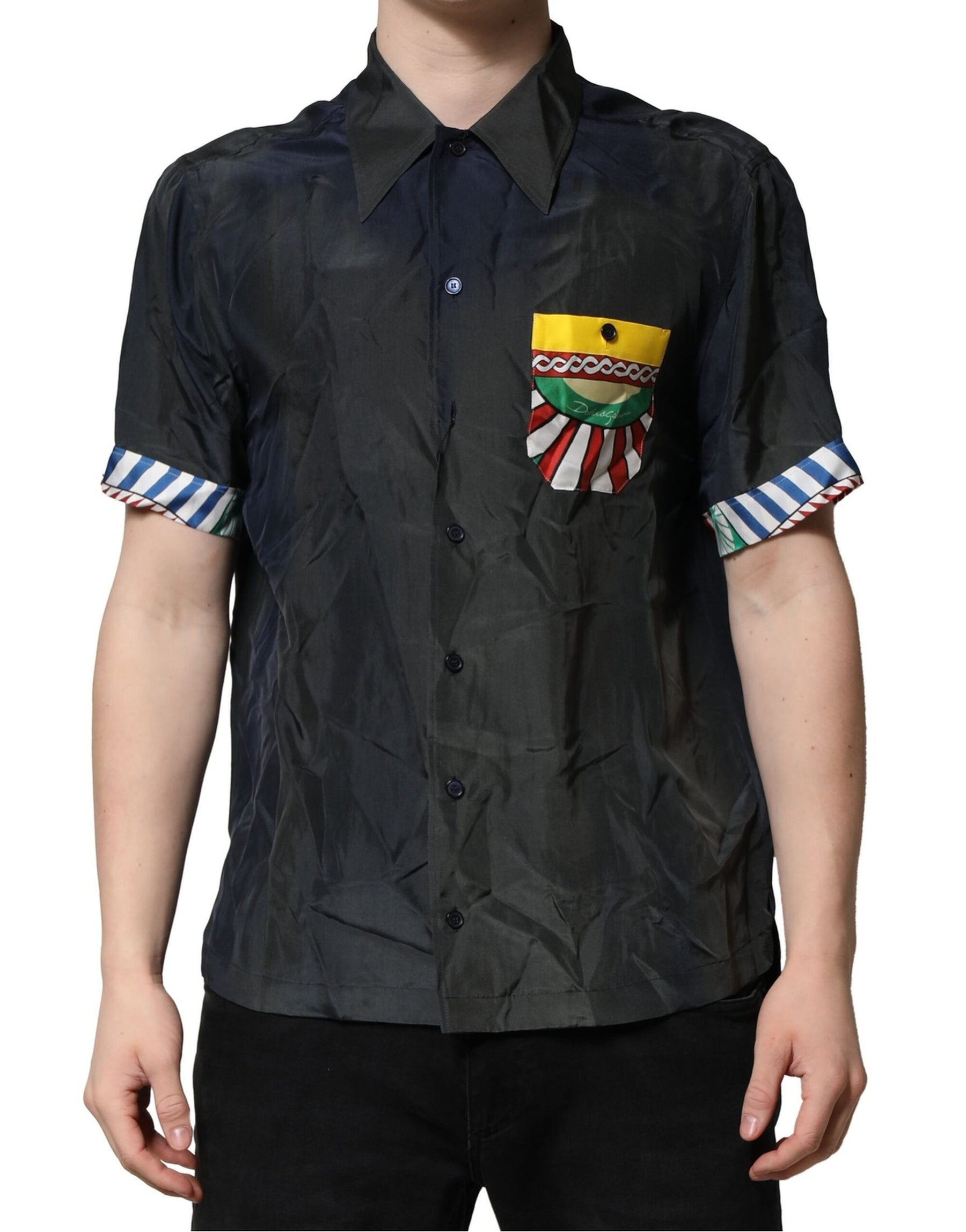 Dolce & Gabbana Black Silk Short Sleeves Men Casual Shirt | Regal Royce