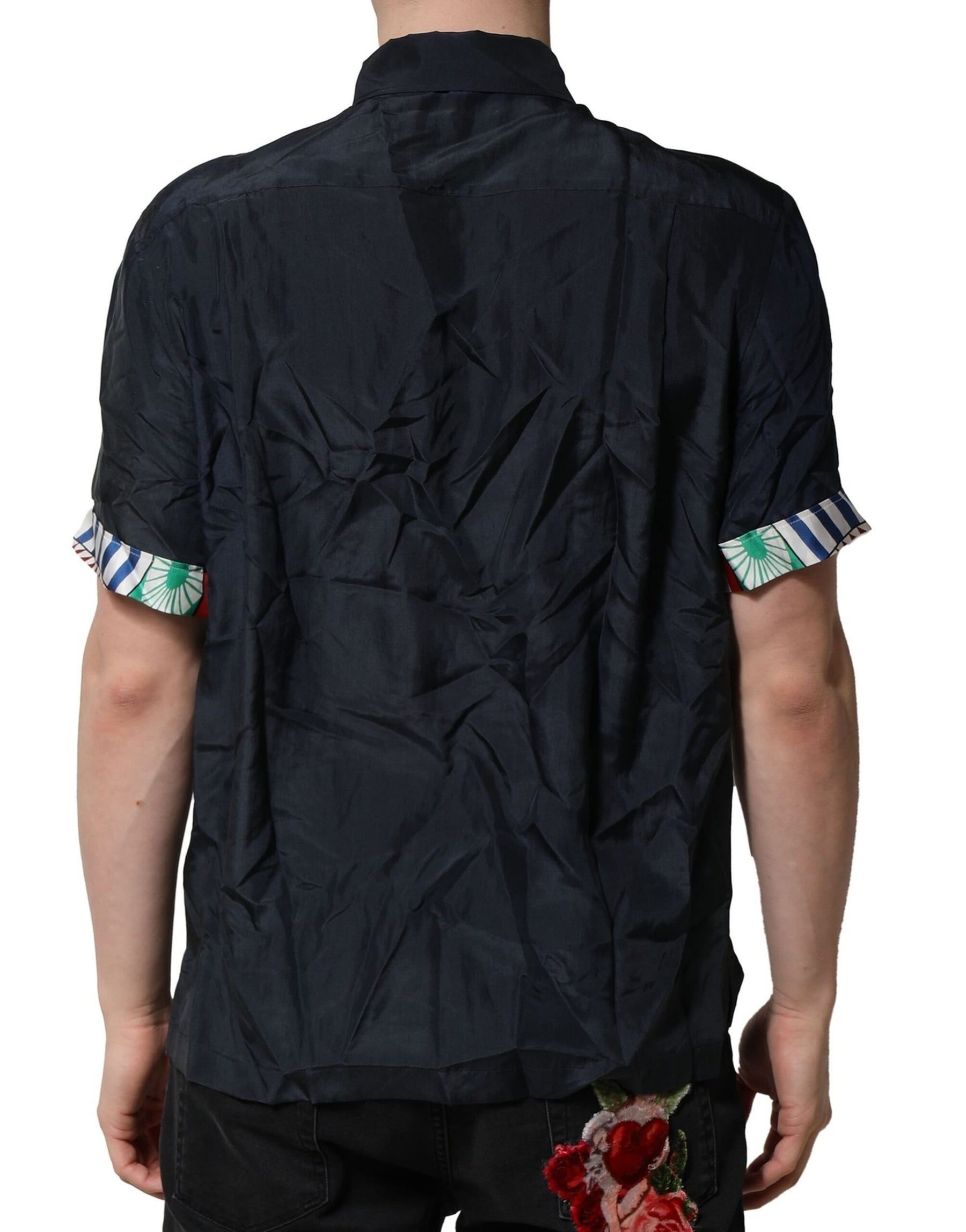 Dolce & Gabbana Black Silk Short Sleeves Men Casual Shirt | Regal Royce