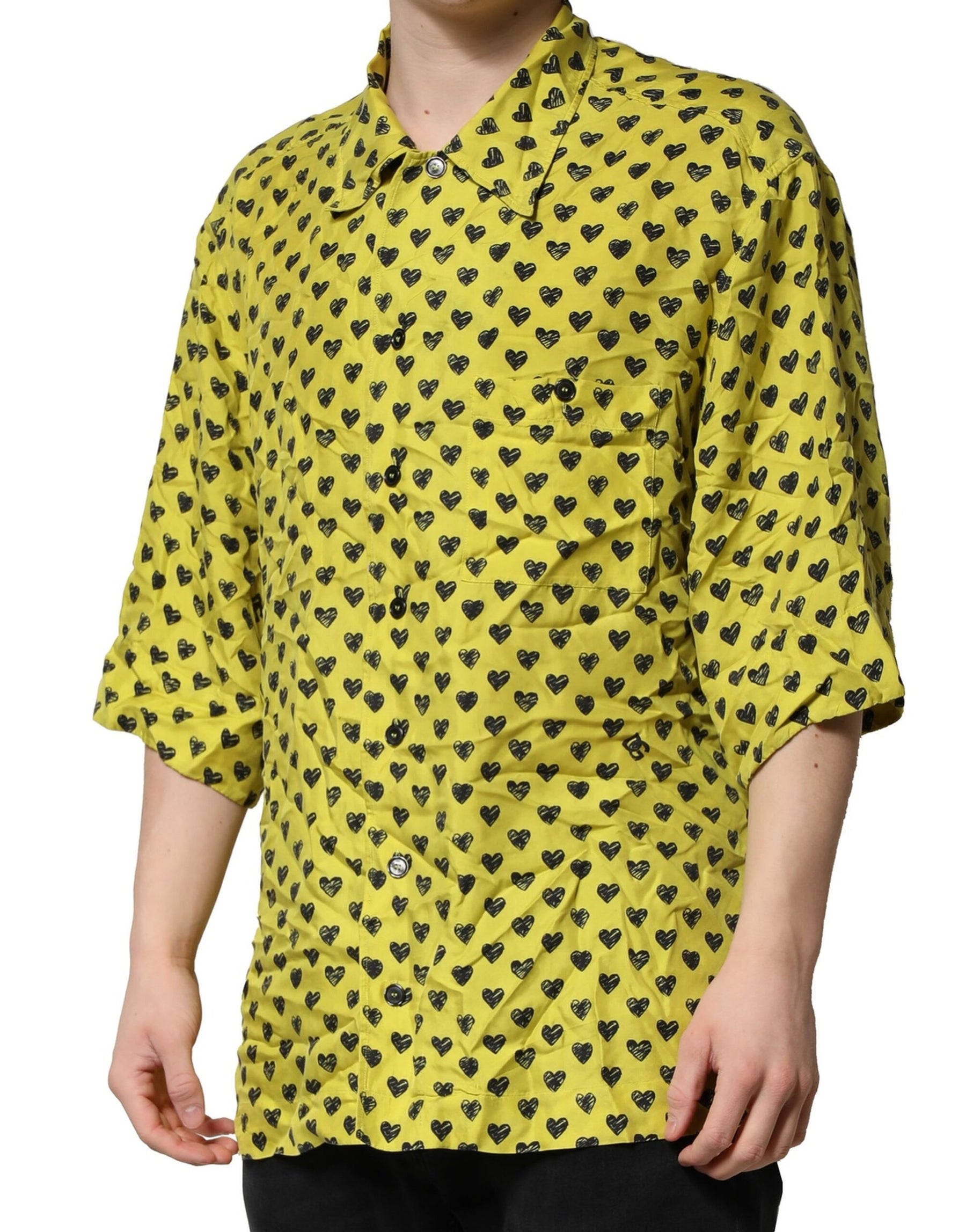 Dolce & Gabbana Yellow Heart Short Sleeves Men Casual Shirt | Regal Royce