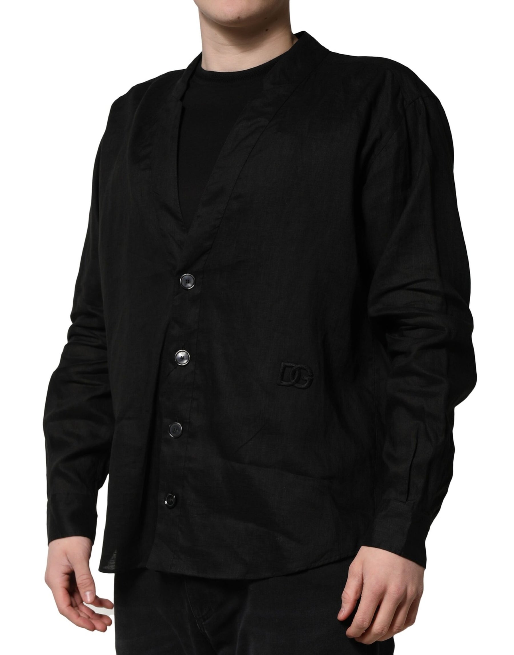 Dolce & Gabbana Black Linen Long Sleeves Men Casual Shirt | Regal Royce