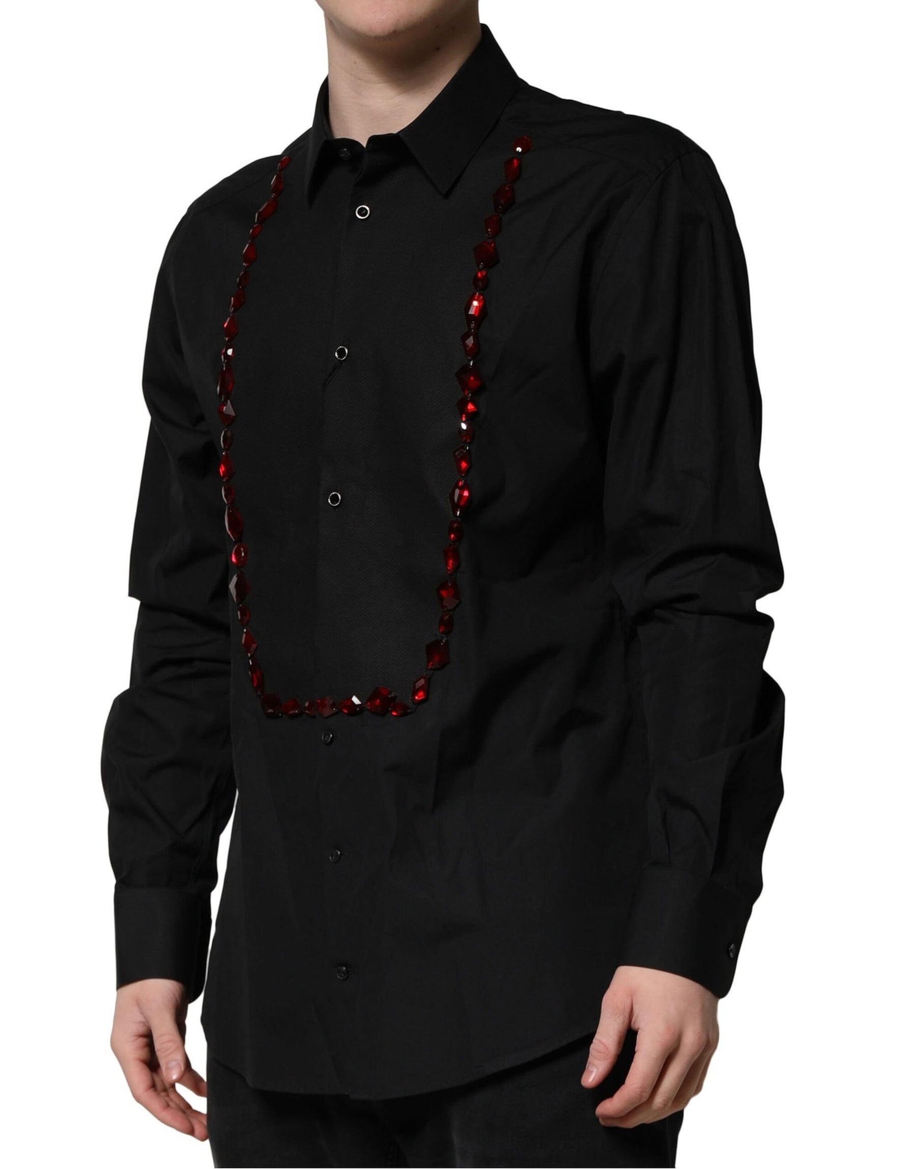 Dolce & Gabbana Black Crystal GOLD Formal Men Dress Shirt | Regal Royce