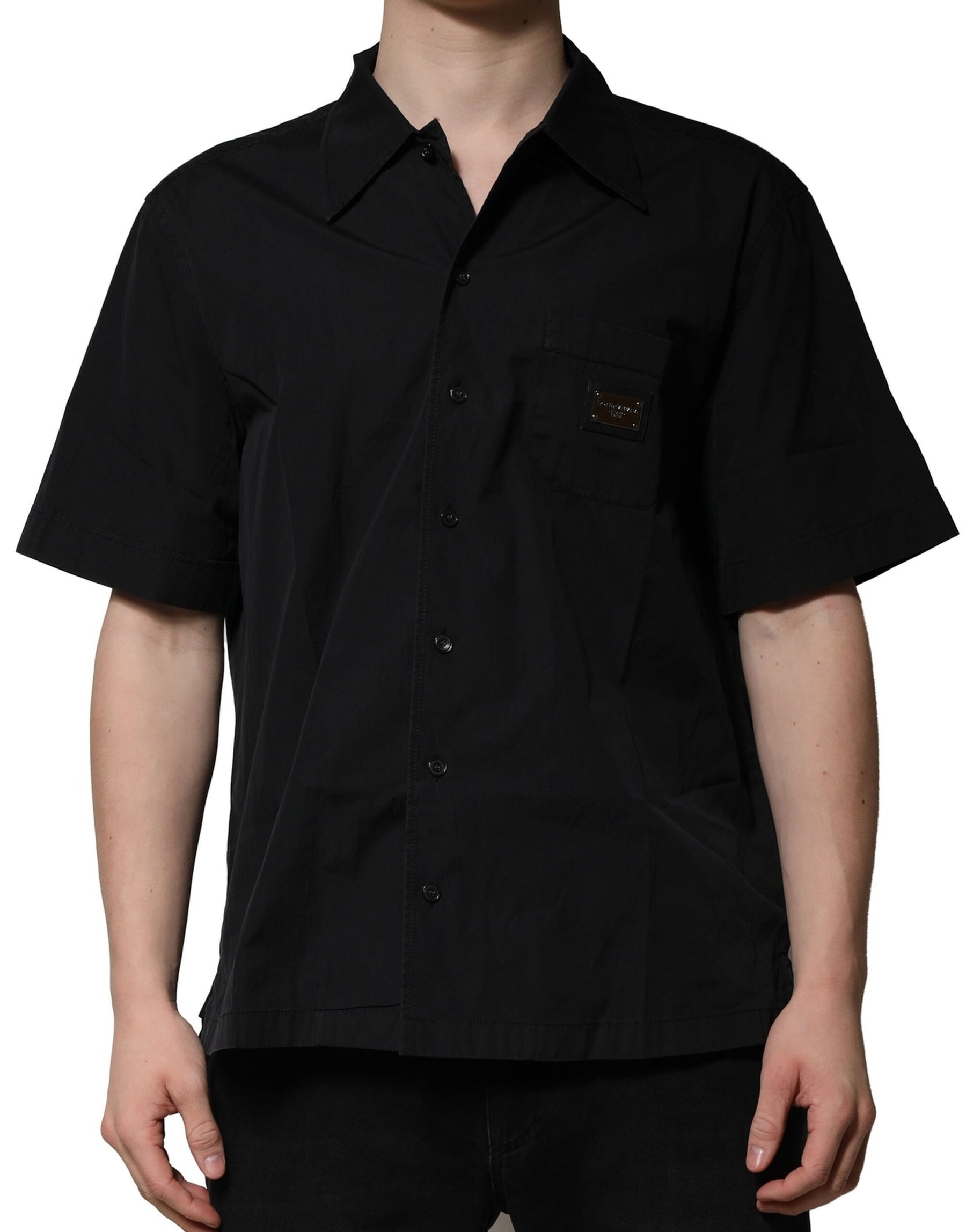 Dolce & Gabbana Black Cotton Short Sleeve Buttoned Casual Shirt | Regal Royce