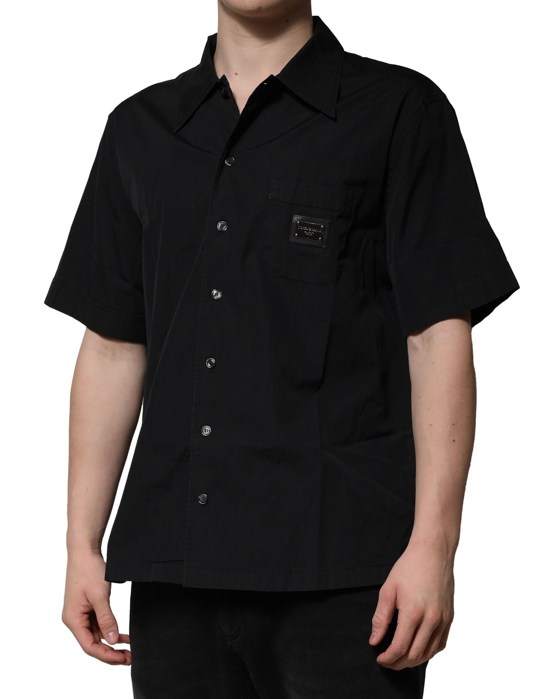 Dolce & Gabbana Black Cotton Short Sleeve Buttoned Casual Shirt | Regal Royce