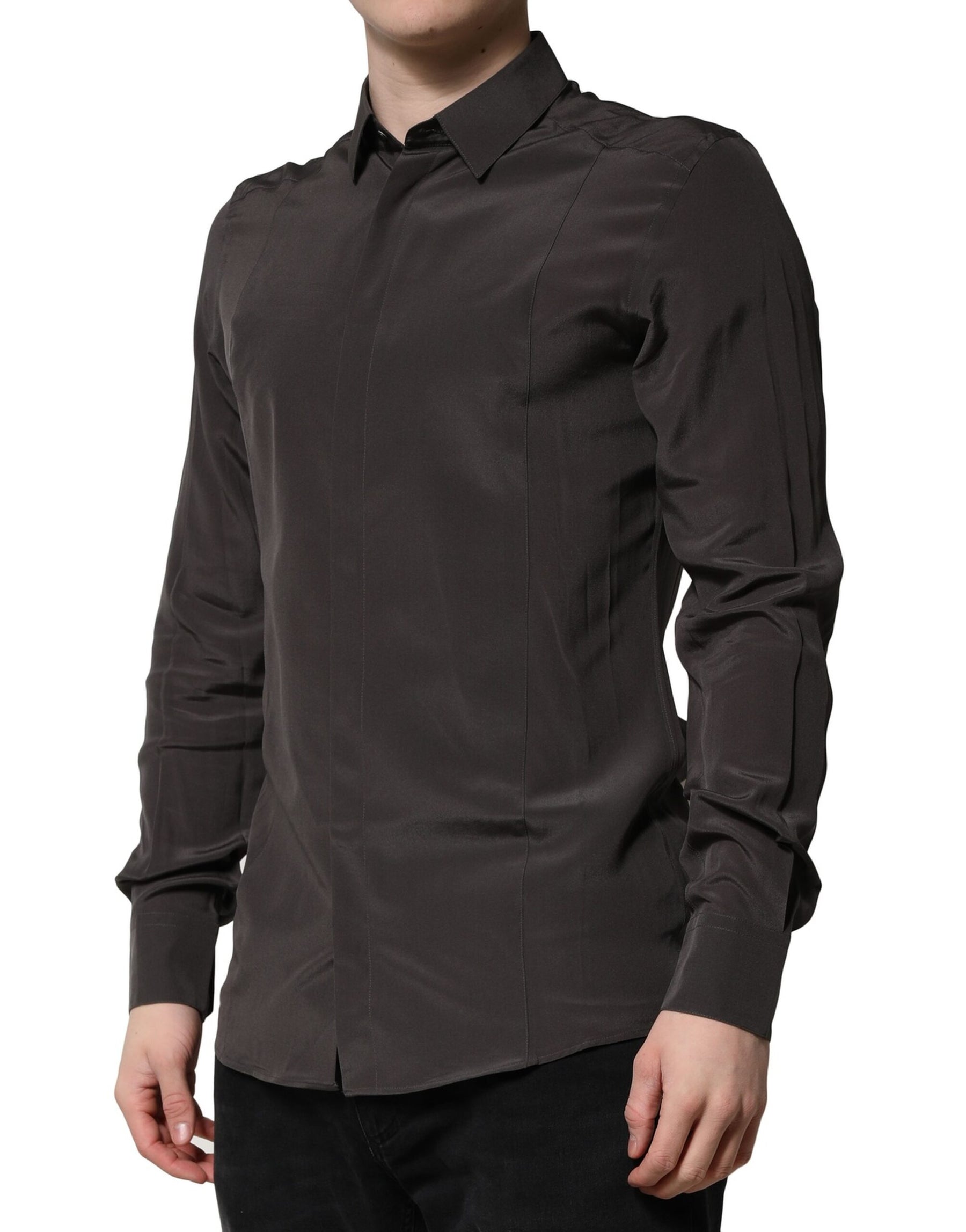 Dolce & Gabbana Dark Brown Silk GOLD Men Dress Formal Shirt | Regal Royce