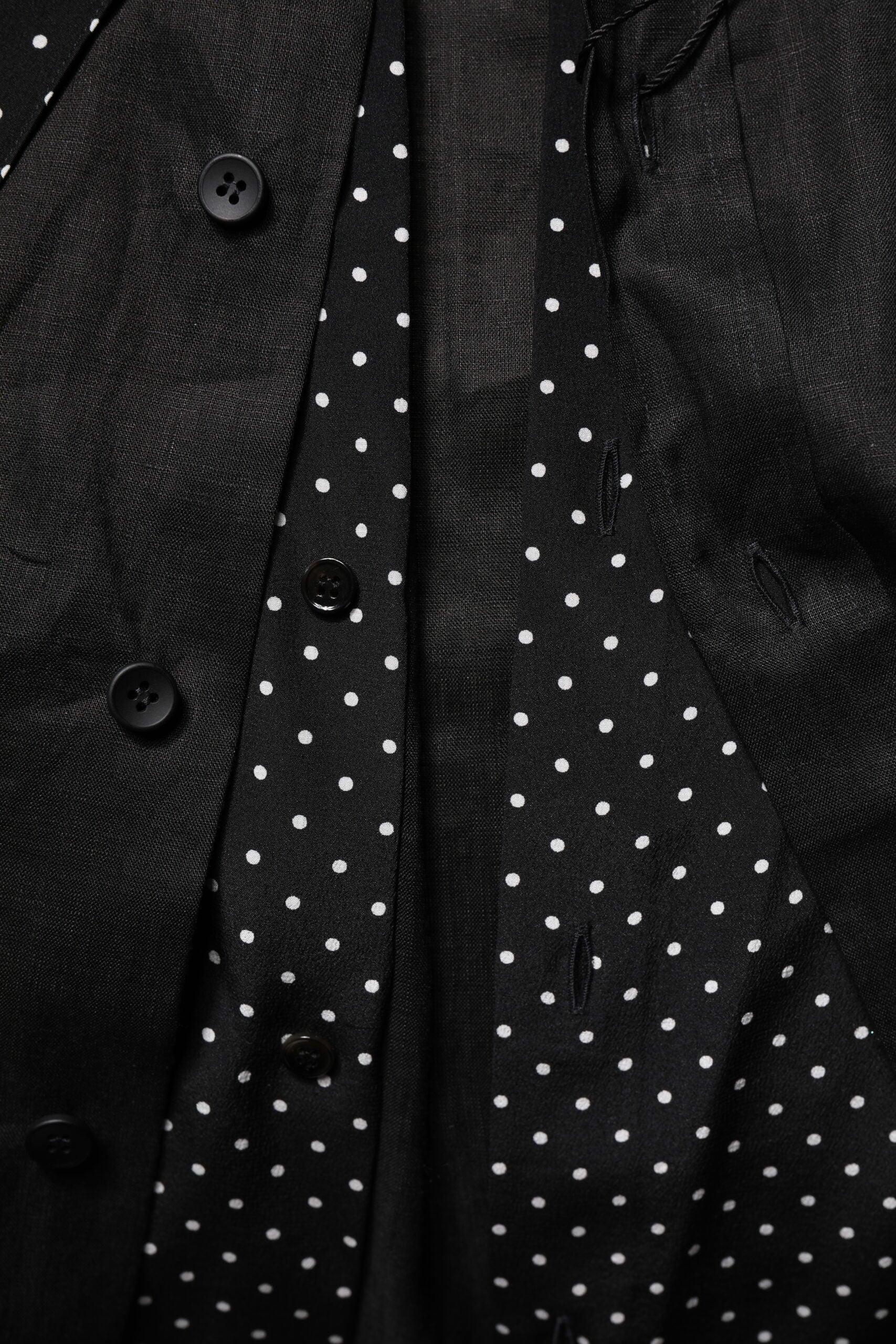 Dolce & Gabbana Black Polka Dot Collar Tie Neck Casual Shirt | Regal Royce