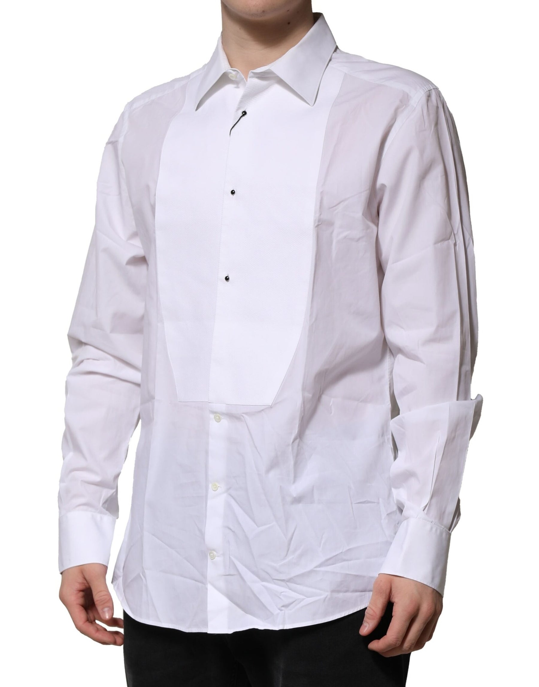 Dolce & Gabbana White Bib Cotton Poplin GOLD Formal Shirt | Regal Royce