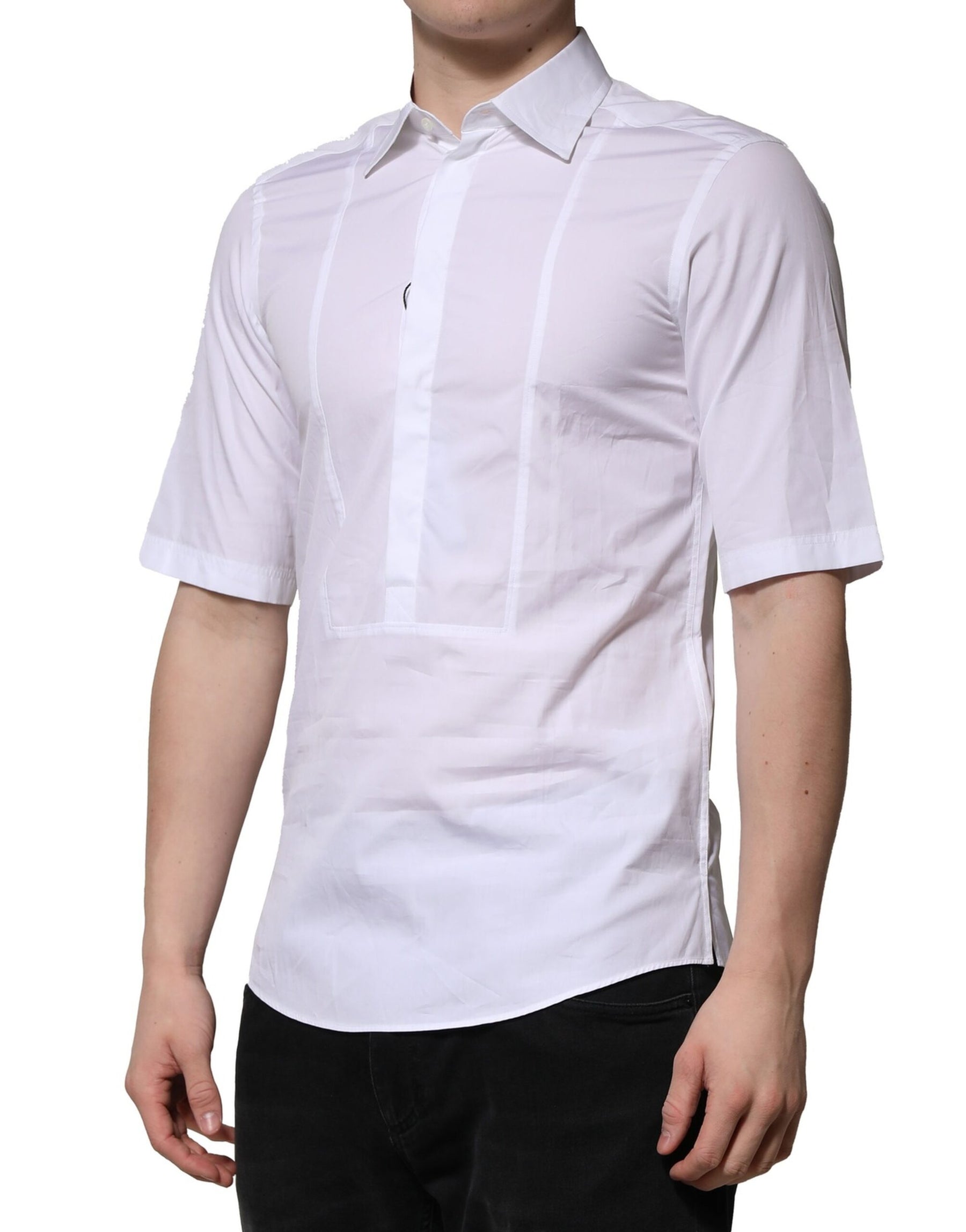Dolce & Gabbana White Cotton Short Sleeves Dress Formal Shirt | Regal Royce