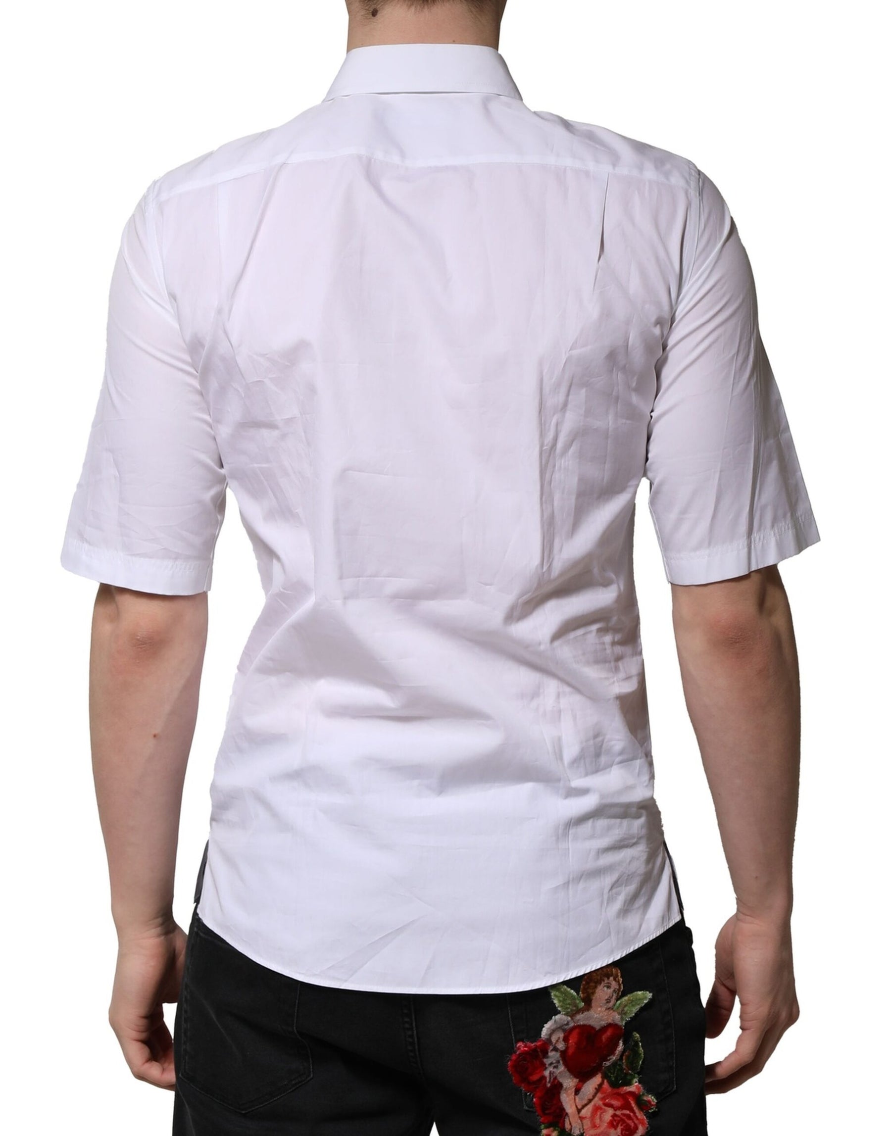 Dolce & Gabbana White Cotton Short Sleeves Dress Formal Shirt | Regal Royce