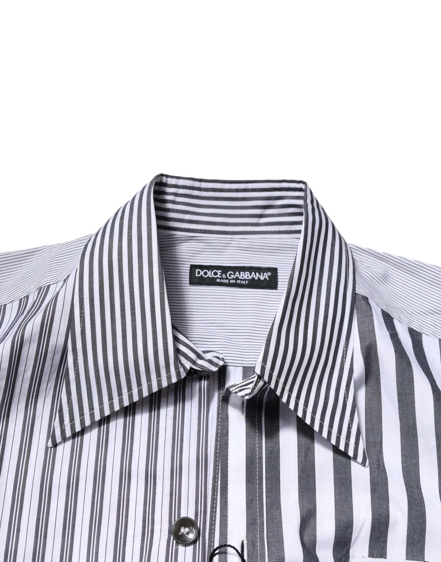 Dolce & Gabbana White Gray Striped Cotton Men Casual Shirt | Regal Royce