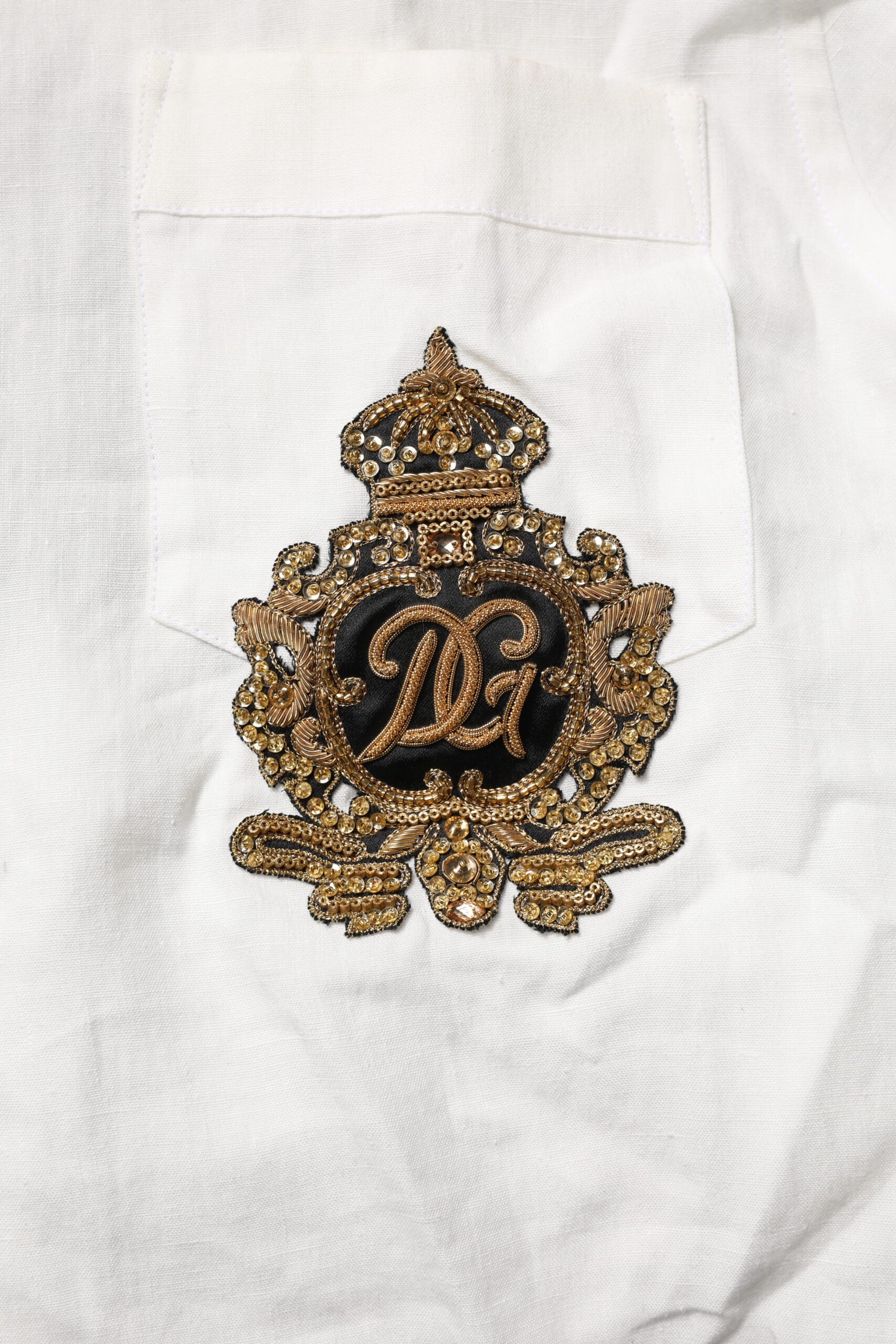 Dolce & Gabbana White DG Crown Embellish Dress Formal Shirt | Regal Royce
