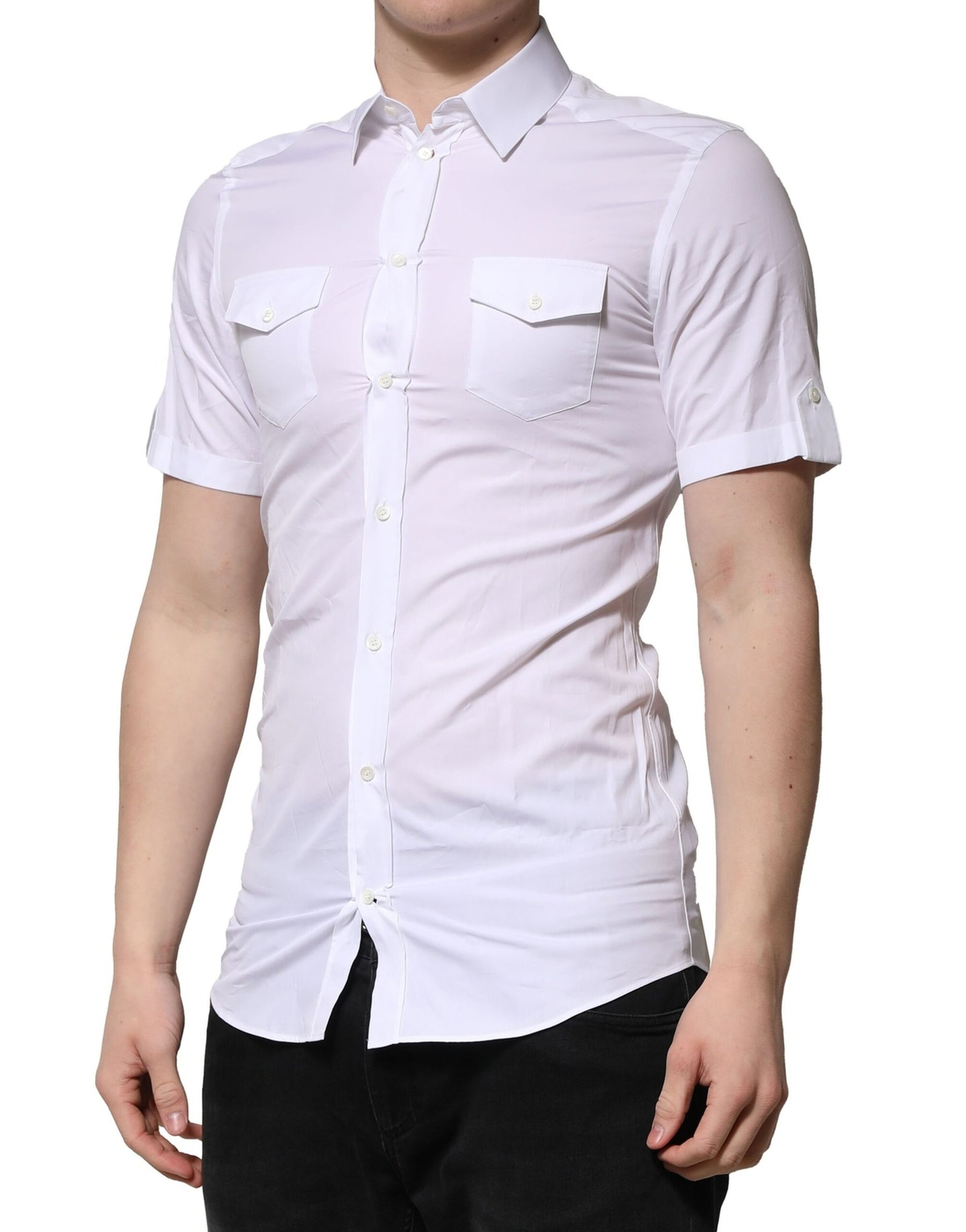 Dolce & Gabbana White Cotton Short Sleeves GOLD Casual Shirt | Regal Royce