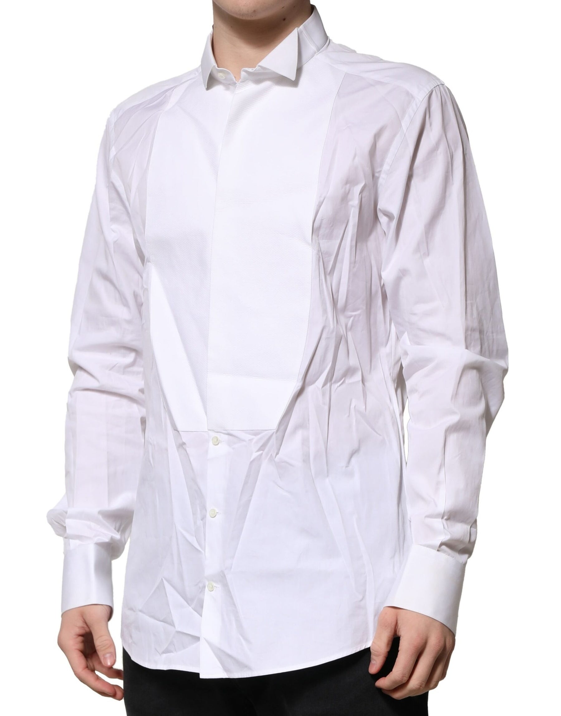 Dolce & Gabbana White GOLD Bib Poplin Dress Men Formal Shirt | Regal Royce