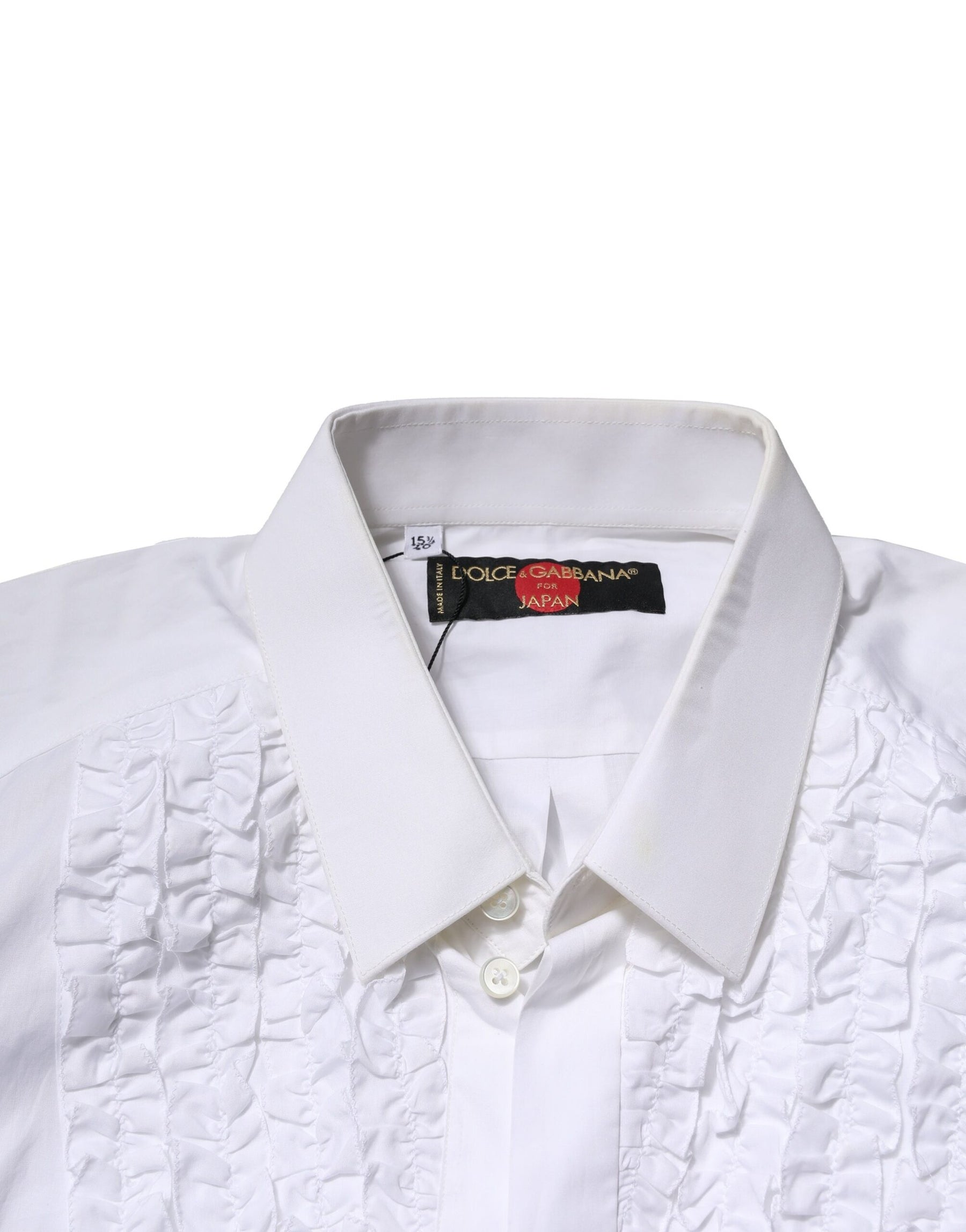 Dolce & Gabbana White Cotton Ruffled Detailing Formal Shirt | Regal Royce