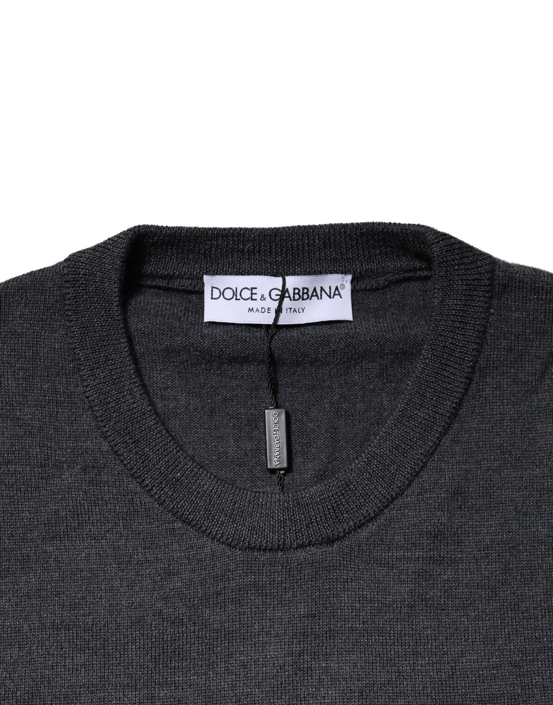 Dolce & Gabbana Dark Gray Wool Crew Neck Sweatshirt Sweater | Regal Royce