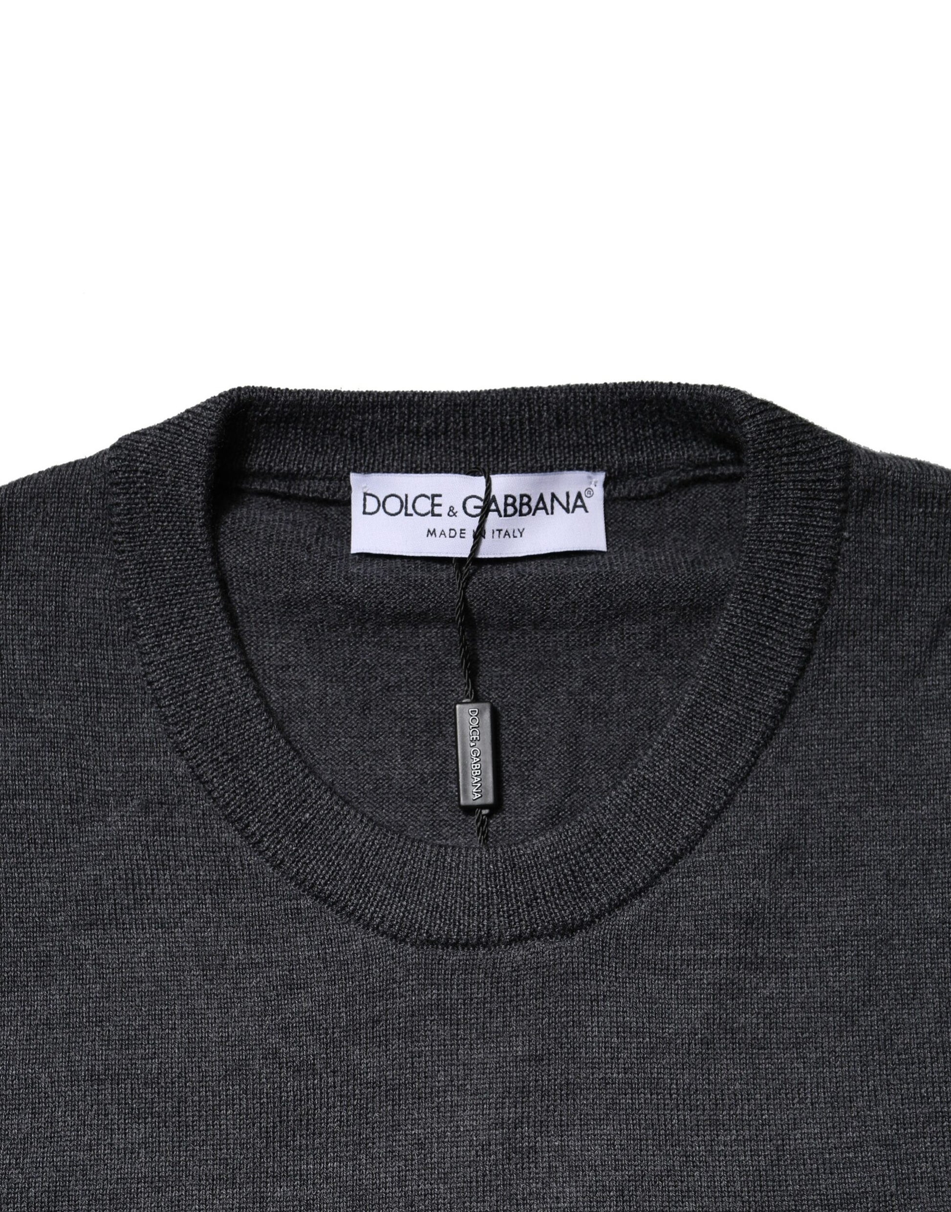 Dolce & Gabbana Dark Gray Wool Crew Neck Sweatshirt Sweater