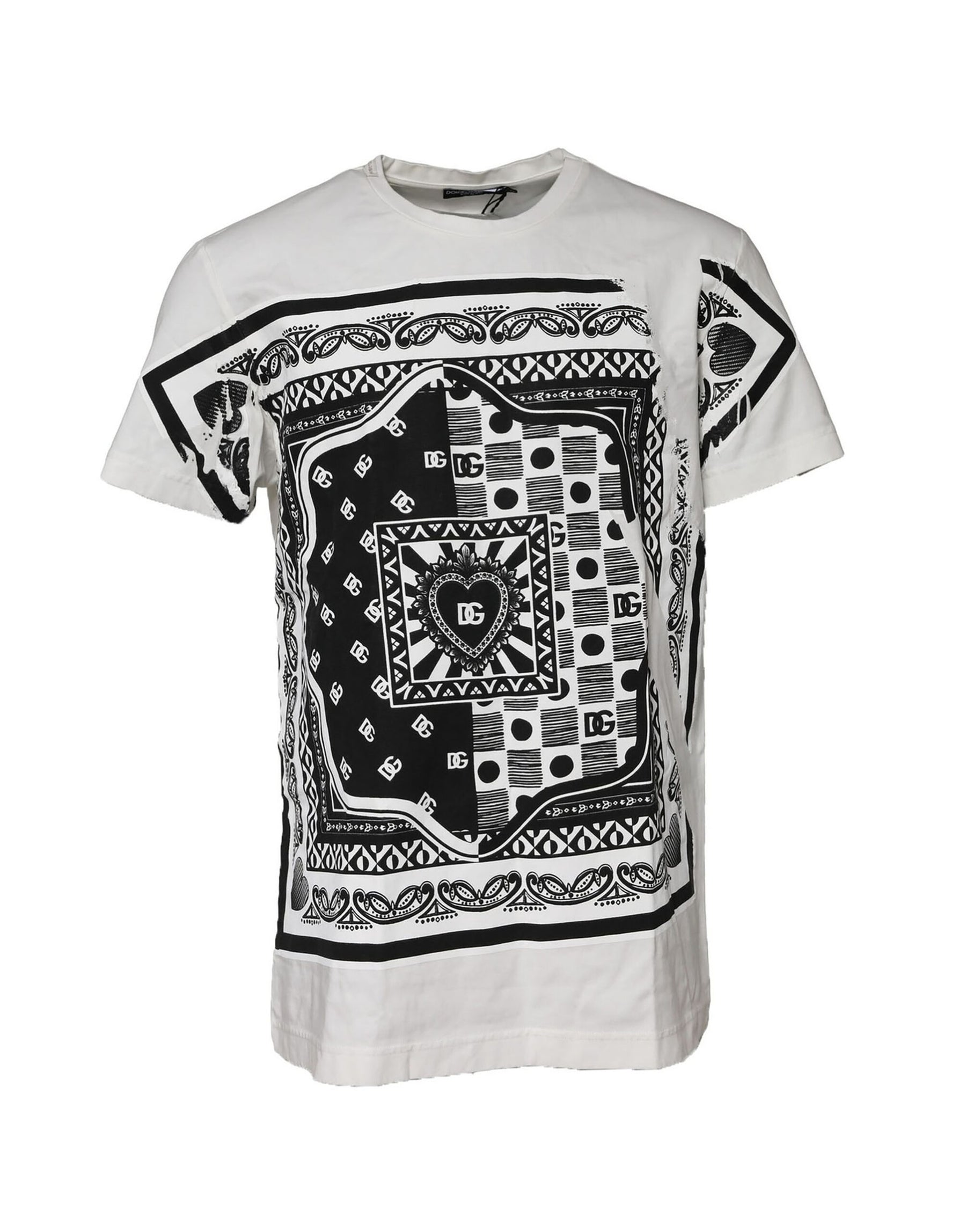 Dolce & Gabbana White Bandana Cotton Men Crew Neck T-shirt | Regal Royce