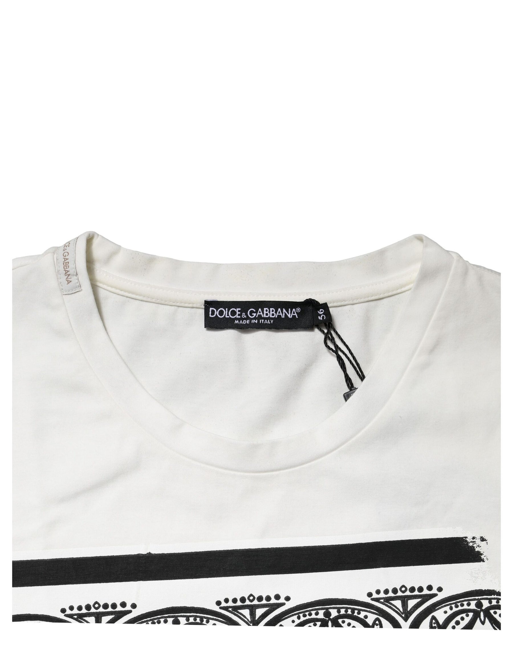 Dolce & Gabbana White Bandana Crew Neck Short Sleeves T-shirt | Regal Royce