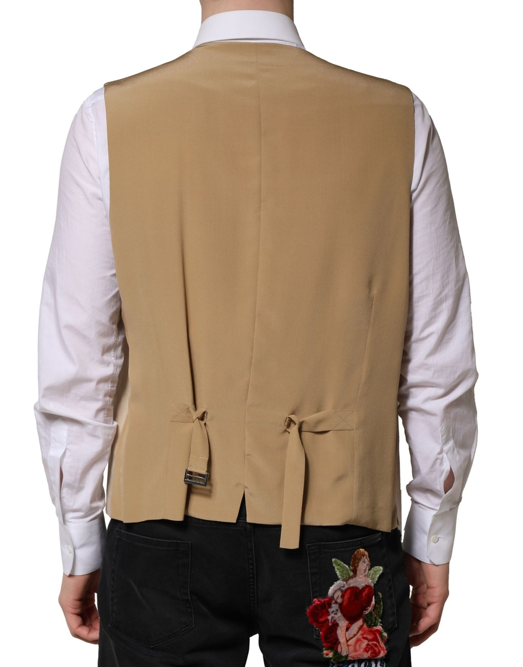 Dolce & Gabbana Beige Linen Dress Formal Men Waistcoat Vest | Regal Royce