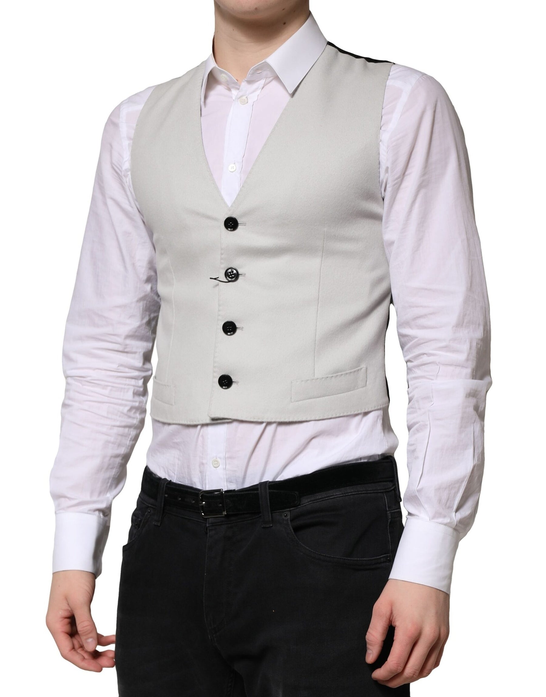 Dolce & Gabbana Gray Wool Dress Formal Men Waistcoat Vest | Regal Royce