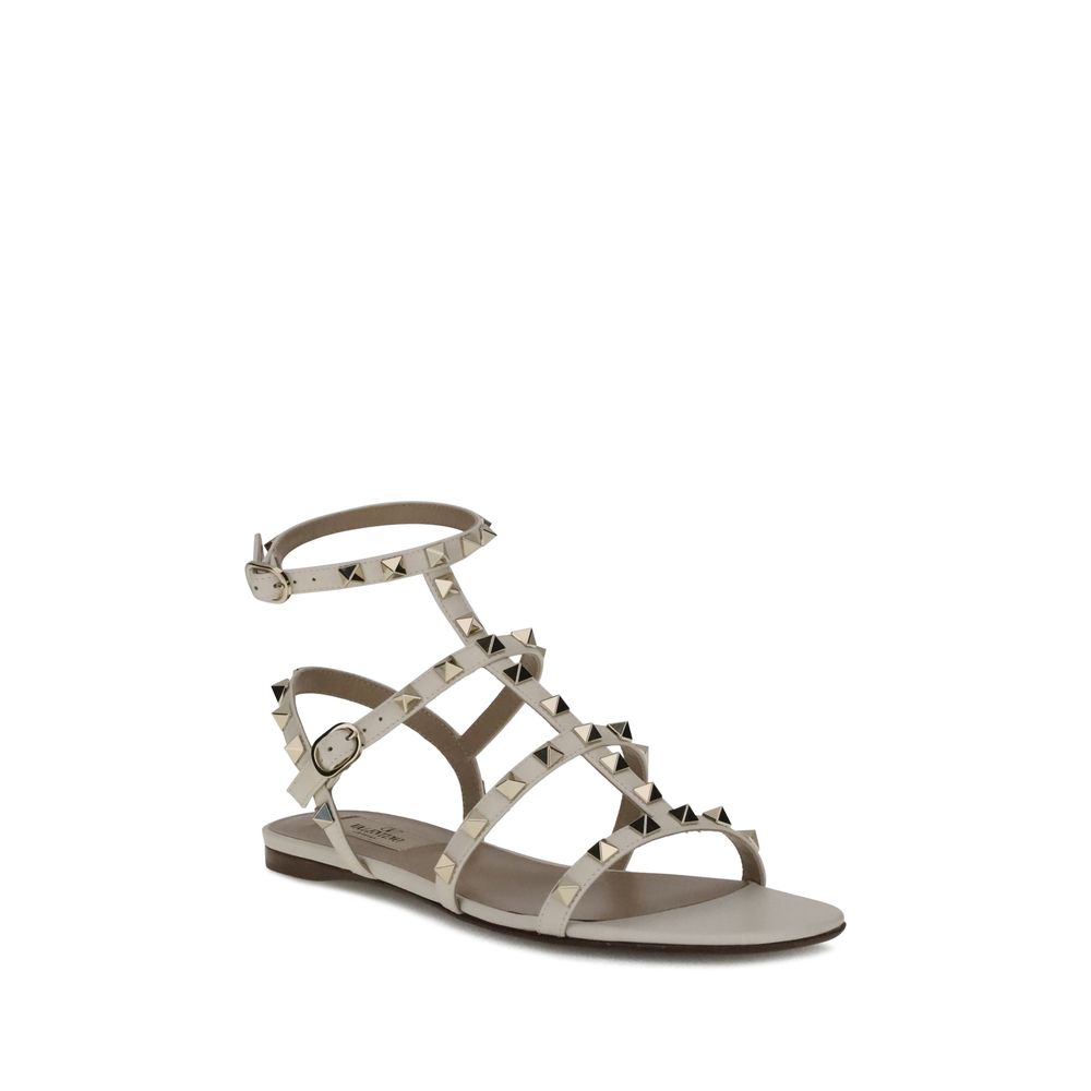Valentino Garavani White Calf Leather Bos Taurus Flat Sandals | Regal Royce