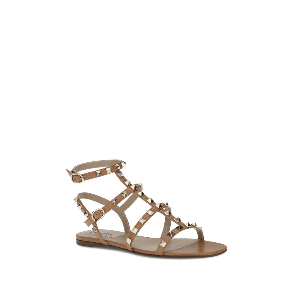 Valentino Garavani Beige Calf Leather Bos Taurus Flat Sandals | Regal Royce
