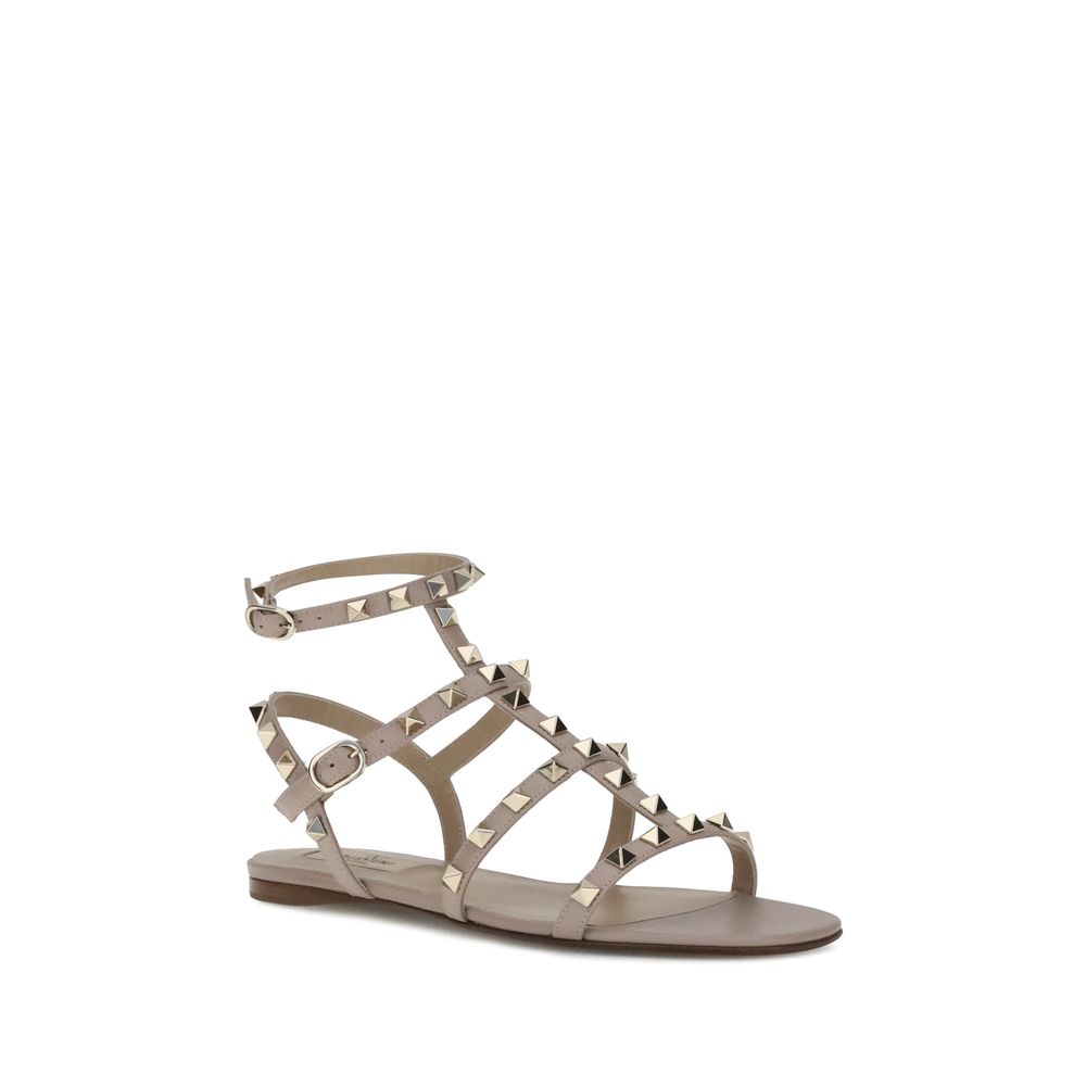 Valentino Garavani Gray Calf Leather Bos Taurus Flat Sandals | Regal Royce
