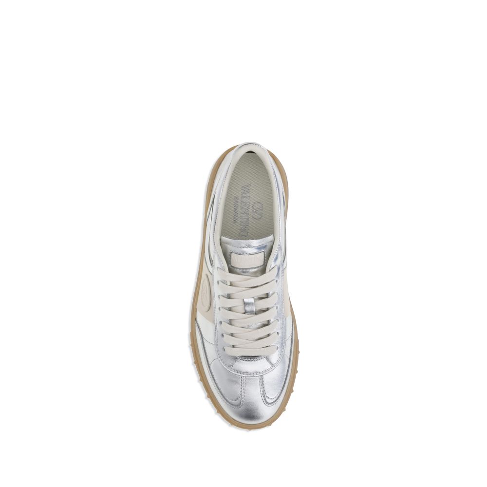 Valentino Garavani Silver Calf Leather Bos Taurus Low Top Sneakers | Regal Royce
