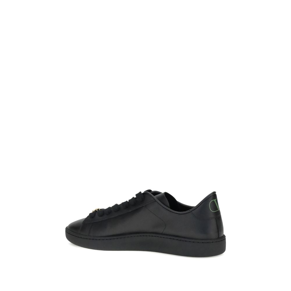 Valentino Garavani Black Calf Leather Bos Taurus Low Top Sneakers | Regal Royce