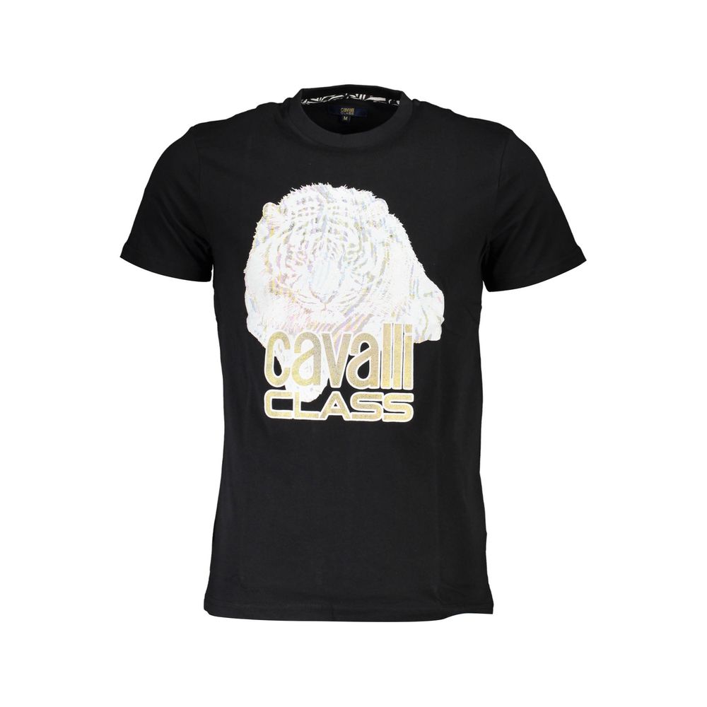 Cavalli Class Black Cotton Men T-Shirt | Regal Royce