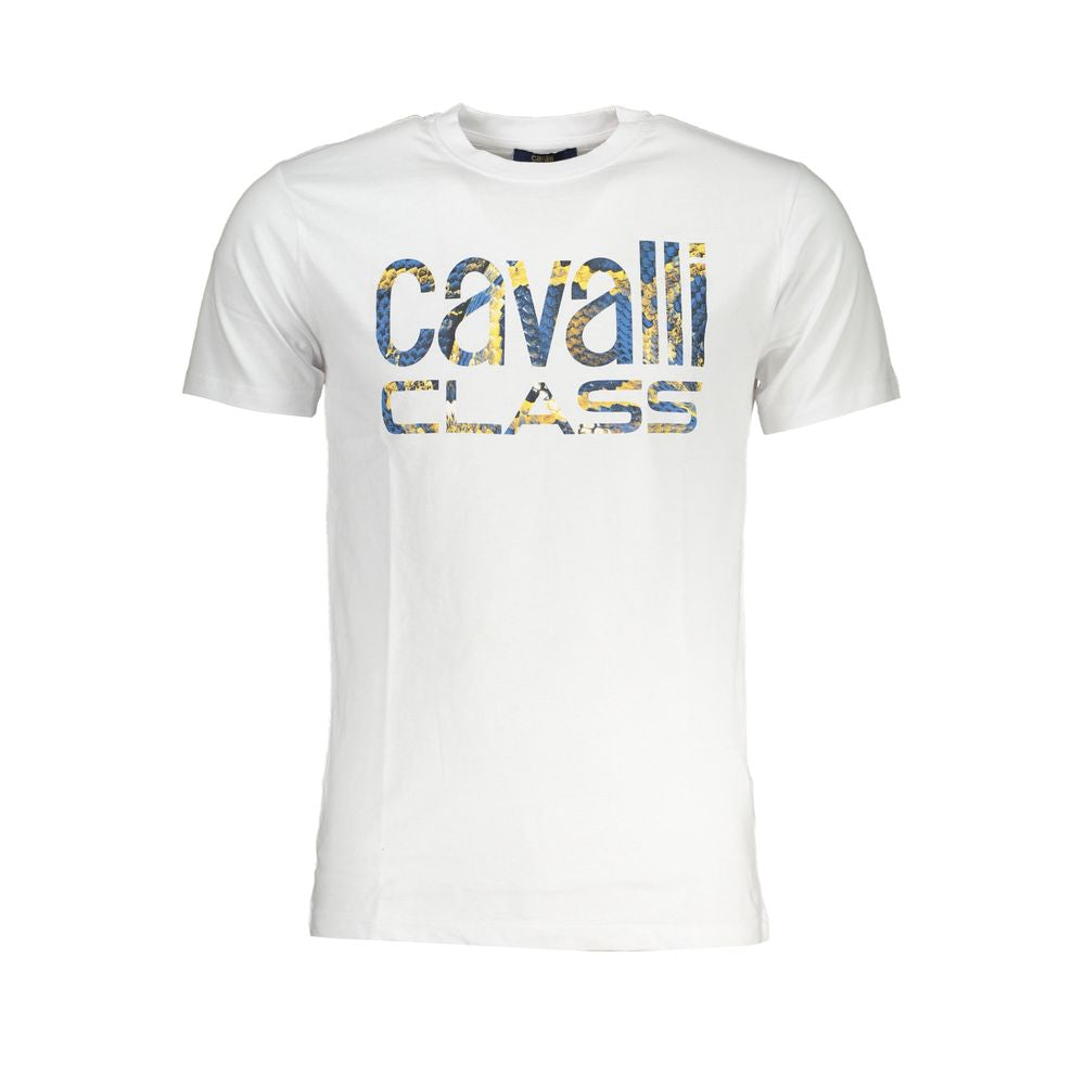 Cavalli Class Bianco Cotton Men T-Shirt | Regal Royce