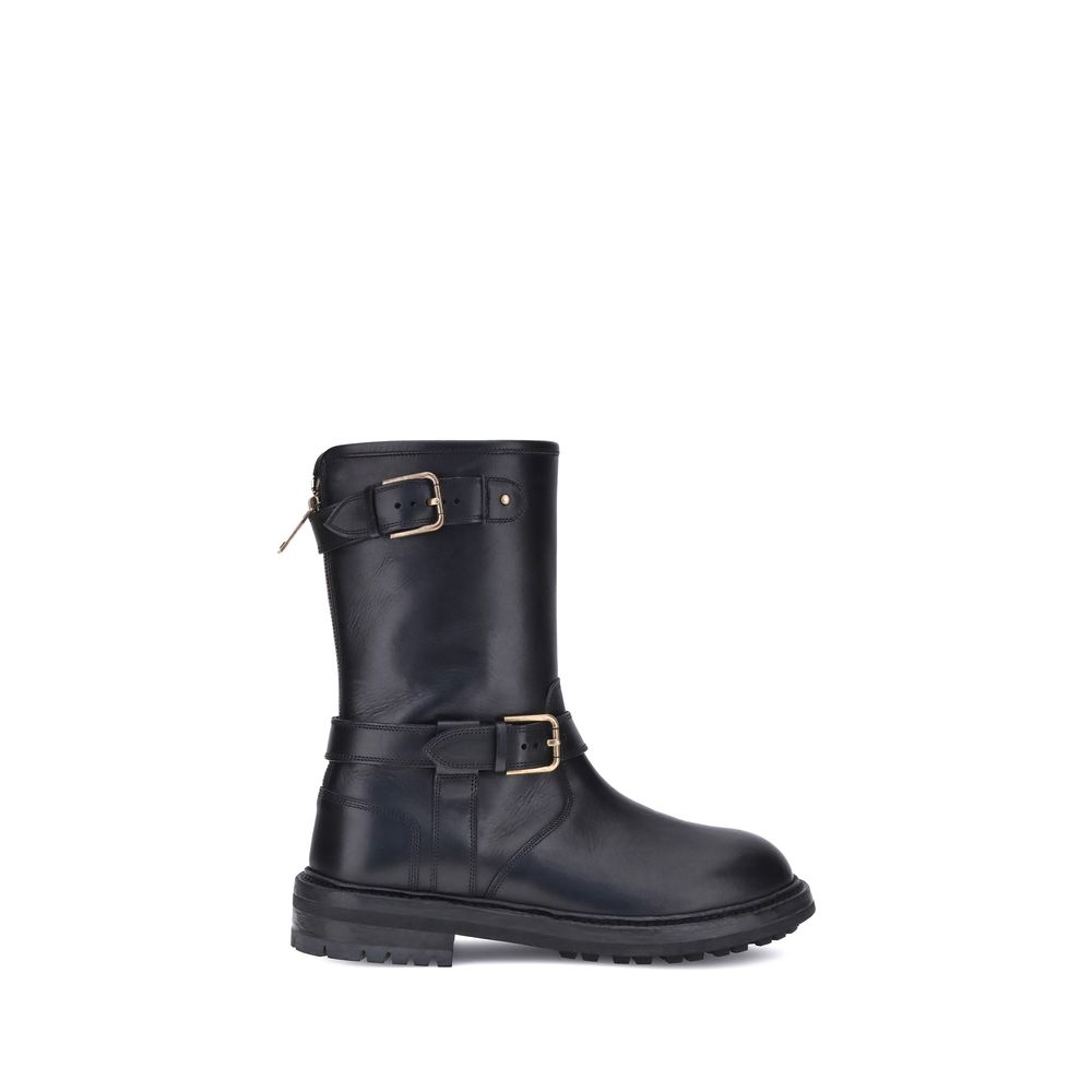 Dolce & Gabbana Black Calf Leather Bos Taurus Lace-Up Boots | Regal Royce