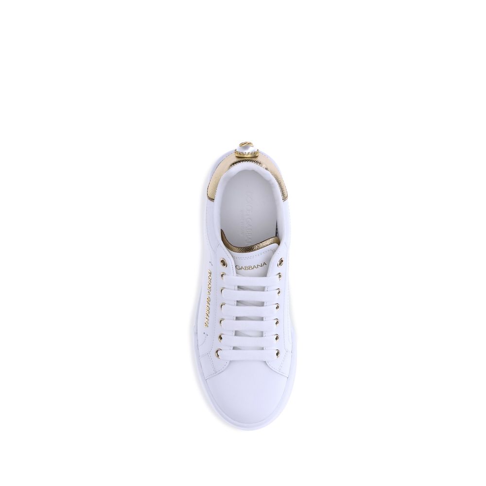 Dolce & Gabbana White Calf Leather Bos Taurus Low Top Sneakers | Regal Royce