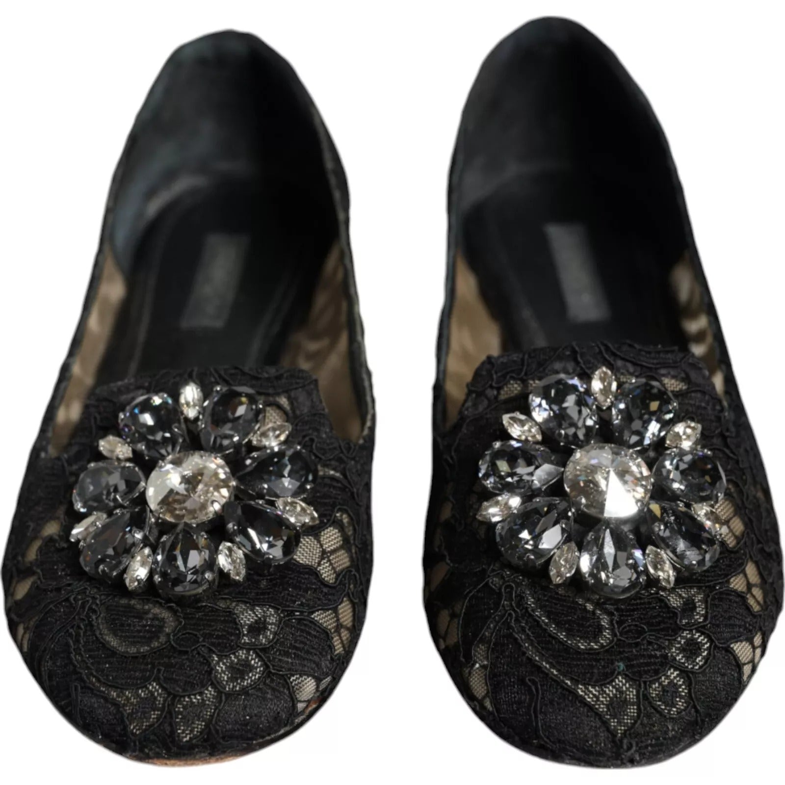 Dolce & Gabbana Black Lace Crystal Ballet Flats Loafer Shoes | Regal Royce