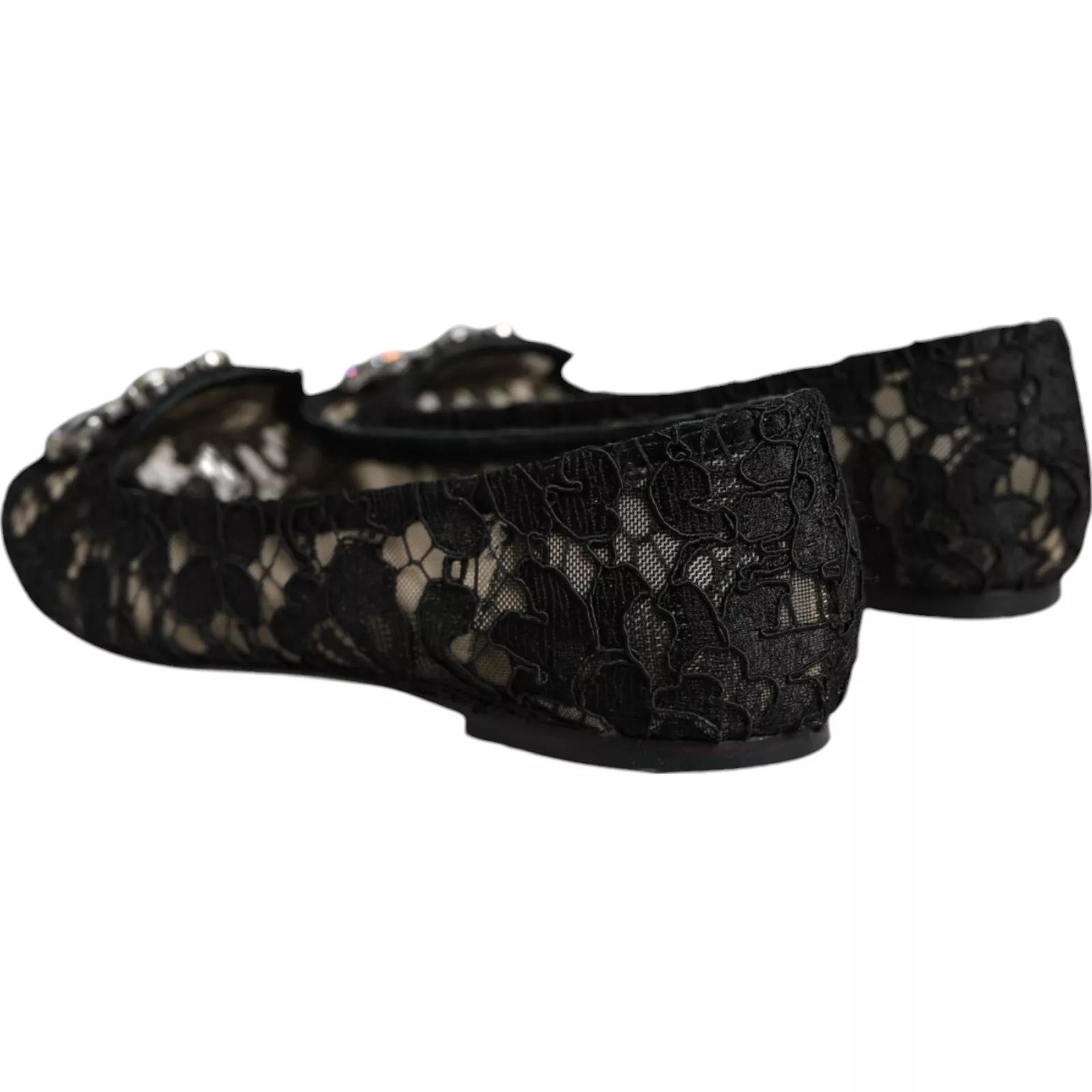 Dolce & Gabbana Black Lace Crystal Ballet Flats Loafer Shoes | Regal Royce