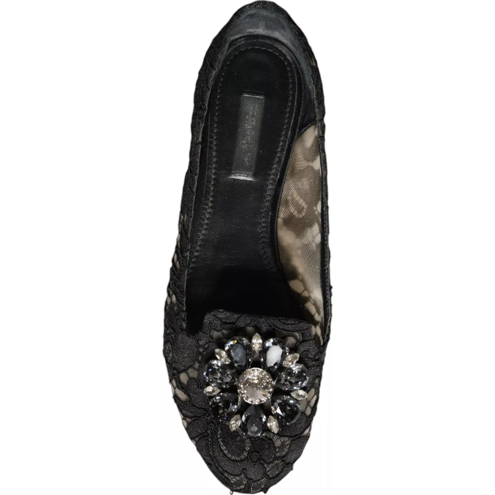 Dolce & Gabbana Black Lace Crystal Ballet Flats Loafer Shoes | Regal Royce