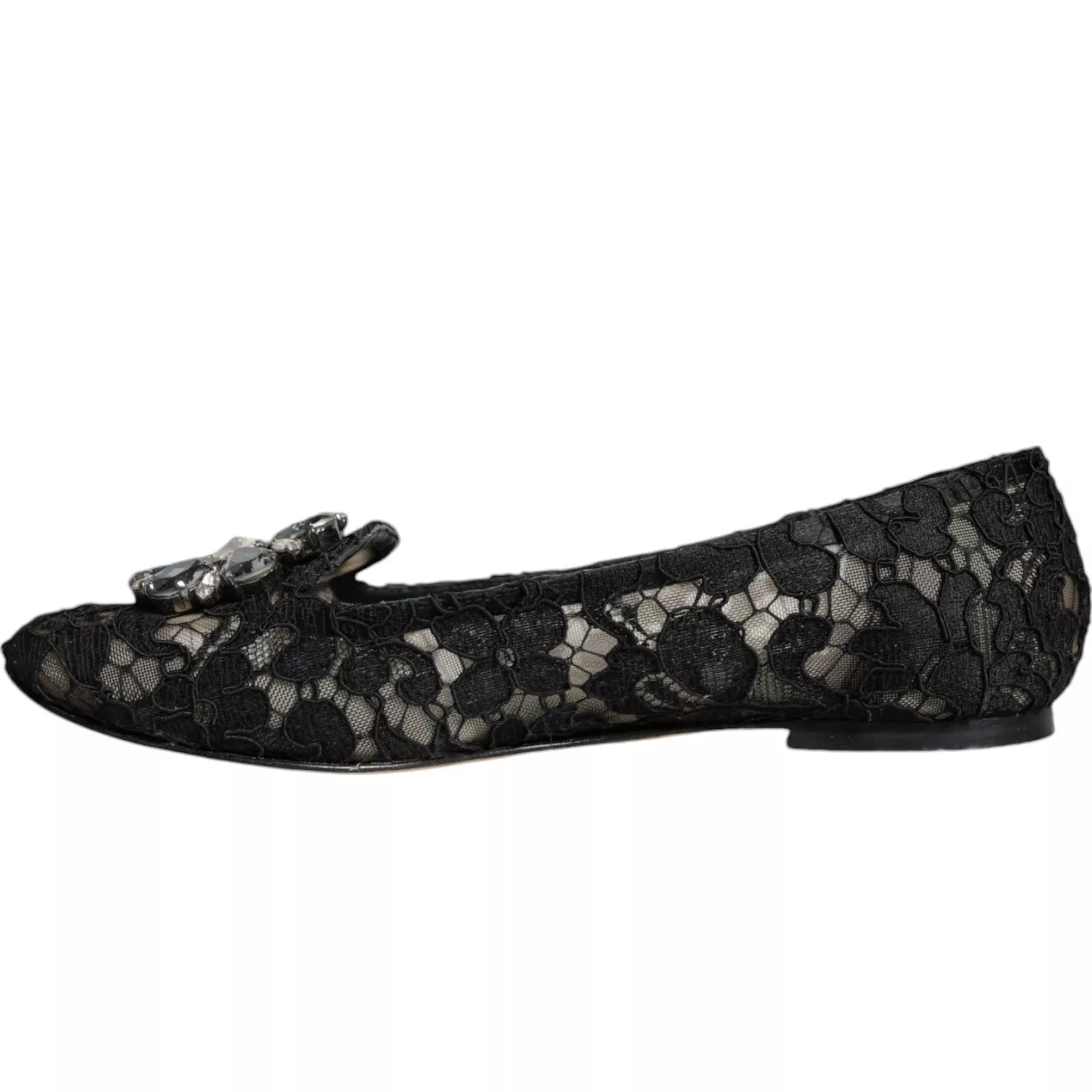 Dolce & Gabbana Black Lace Crystal Ballet Flats Loafer Shoes | Regal Royce