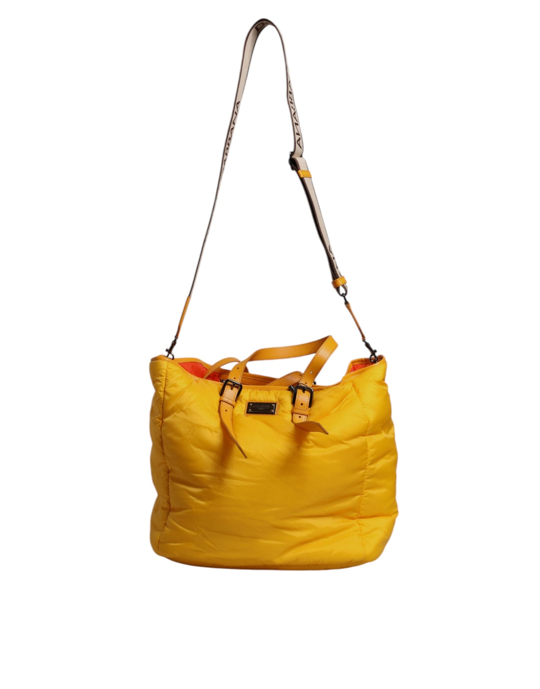 Dolce & Gabbana Yellow Orange Nylon Logo Plaque Hand Shoulder Tote Bag | Regal Royce