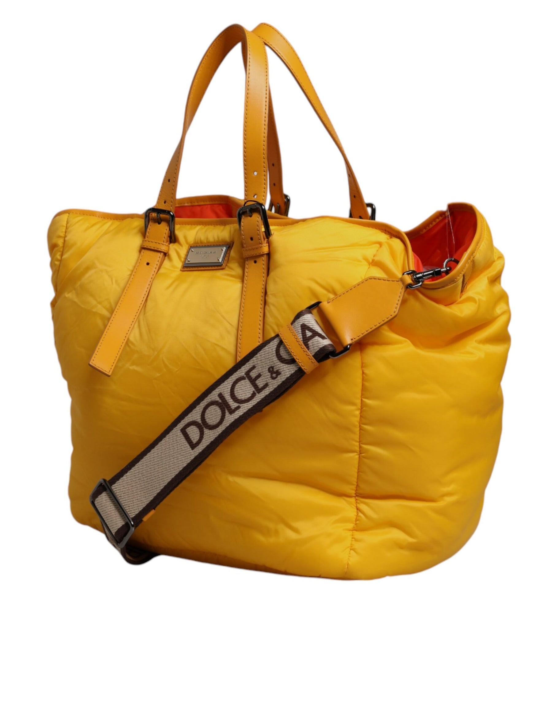 Dolce & Gabbana Yellow Orange Nylon Logo Plaque Hand Shoulder Tote Bag | Regal Royce