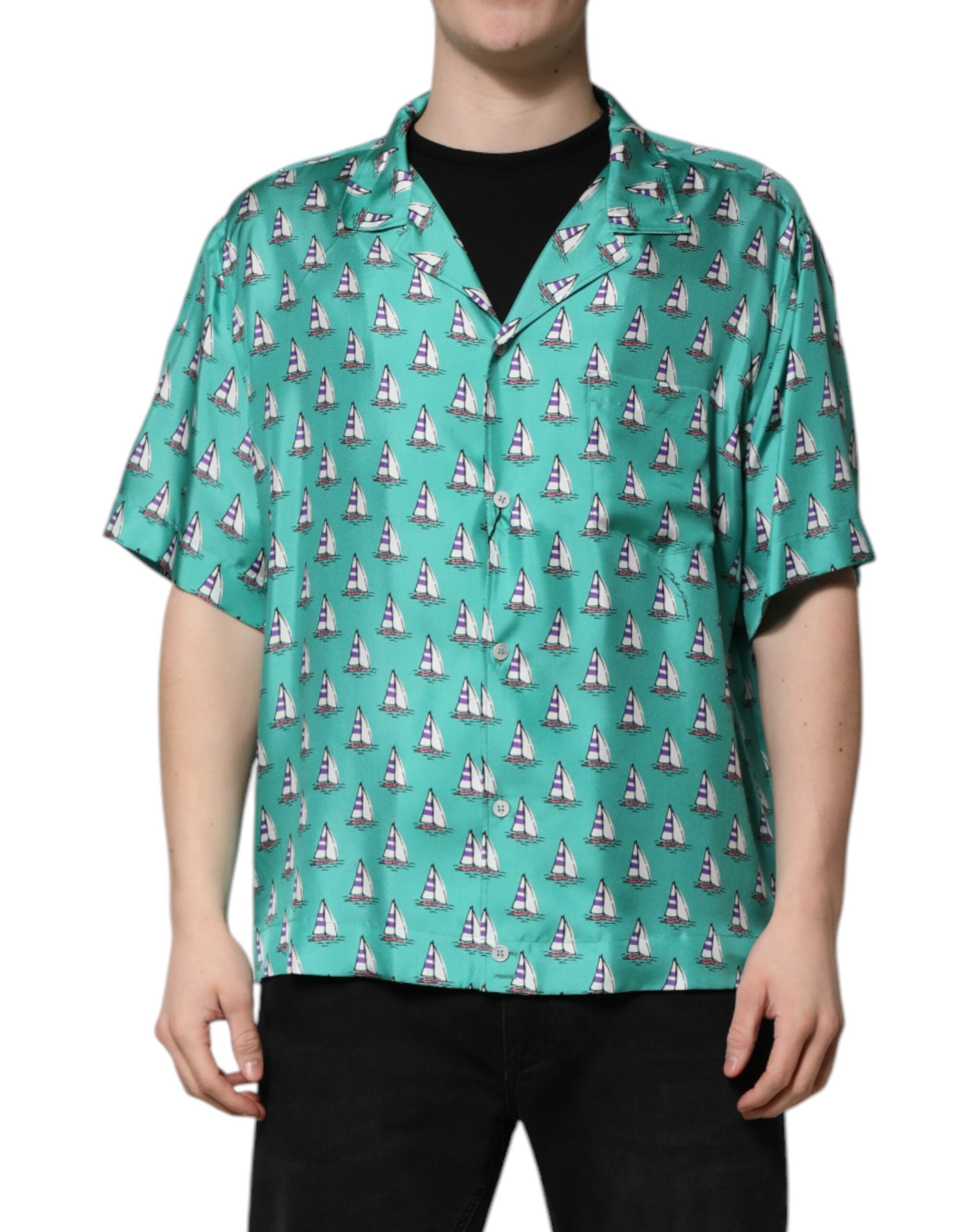 Dolce & Gabbana Green Printed Short Sleeves Casual Shirt | Regal Royce
