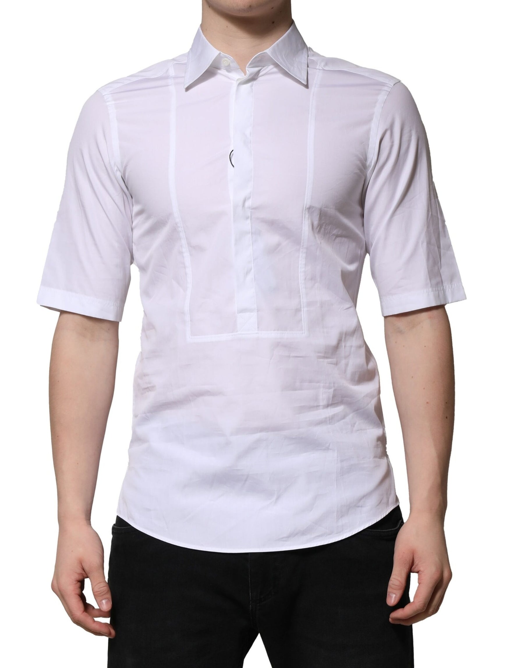 Dolce & Gabbana White Cotton Short Sleeves Men Formal Shirt | Regal Royce