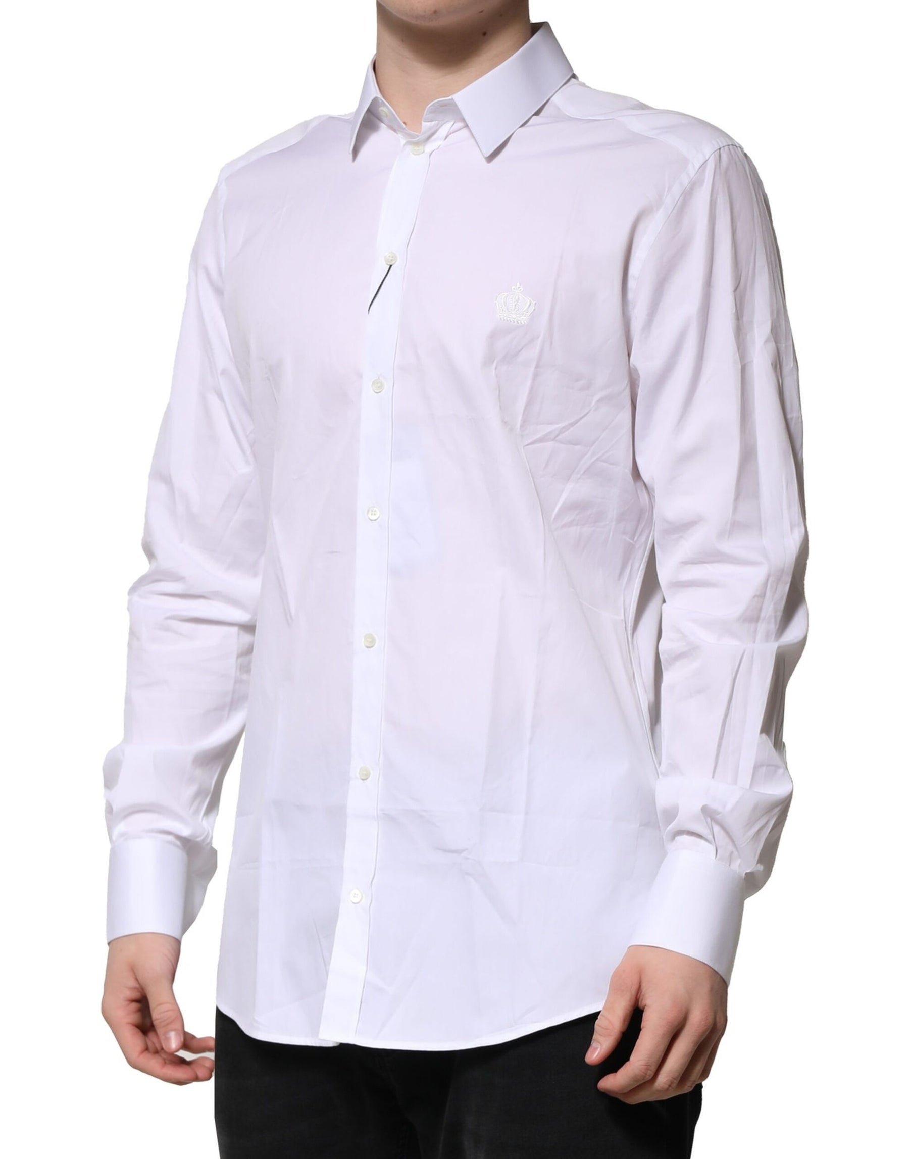 Dolce & Gabbana White Cotton GOLD Long Sleeves Formal Shirt | Regal Royce