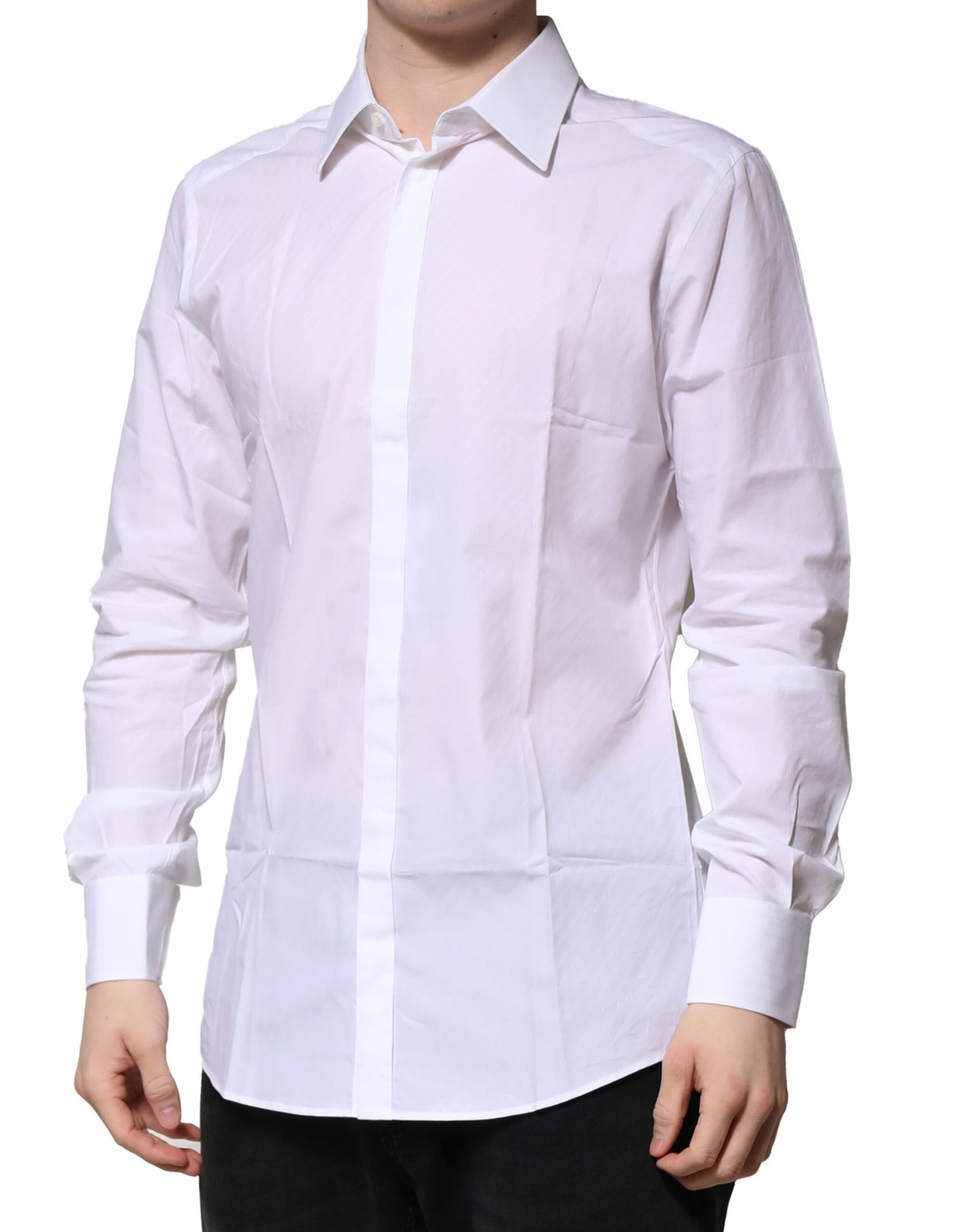 Dolce & Gabbana White Cotton Long Sleeves GOLD Formal Shirt | Regal Royce