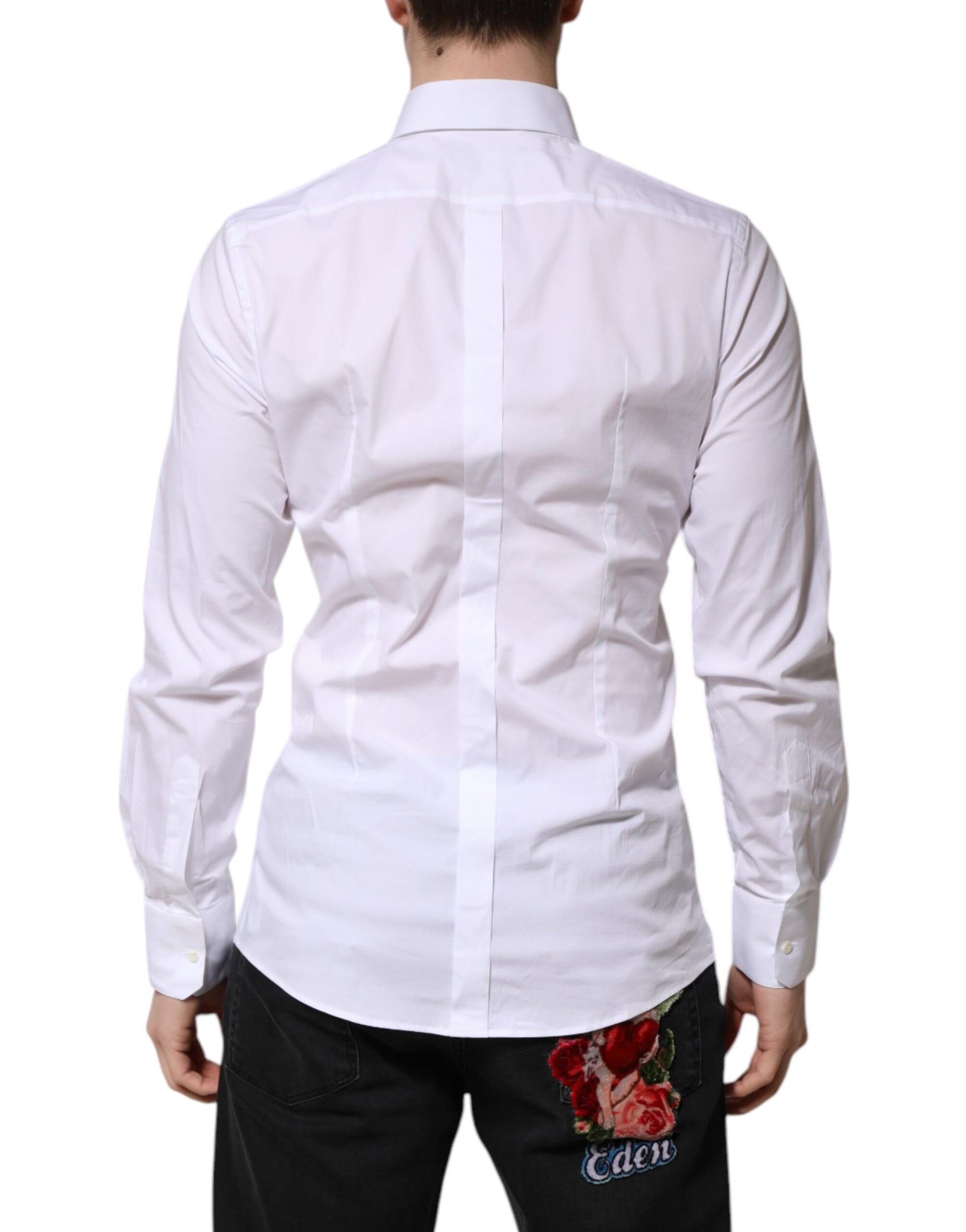 Dolce & Gabbana White Cotton GOLD Long Sleeves Formal Shirt | Regal Royce