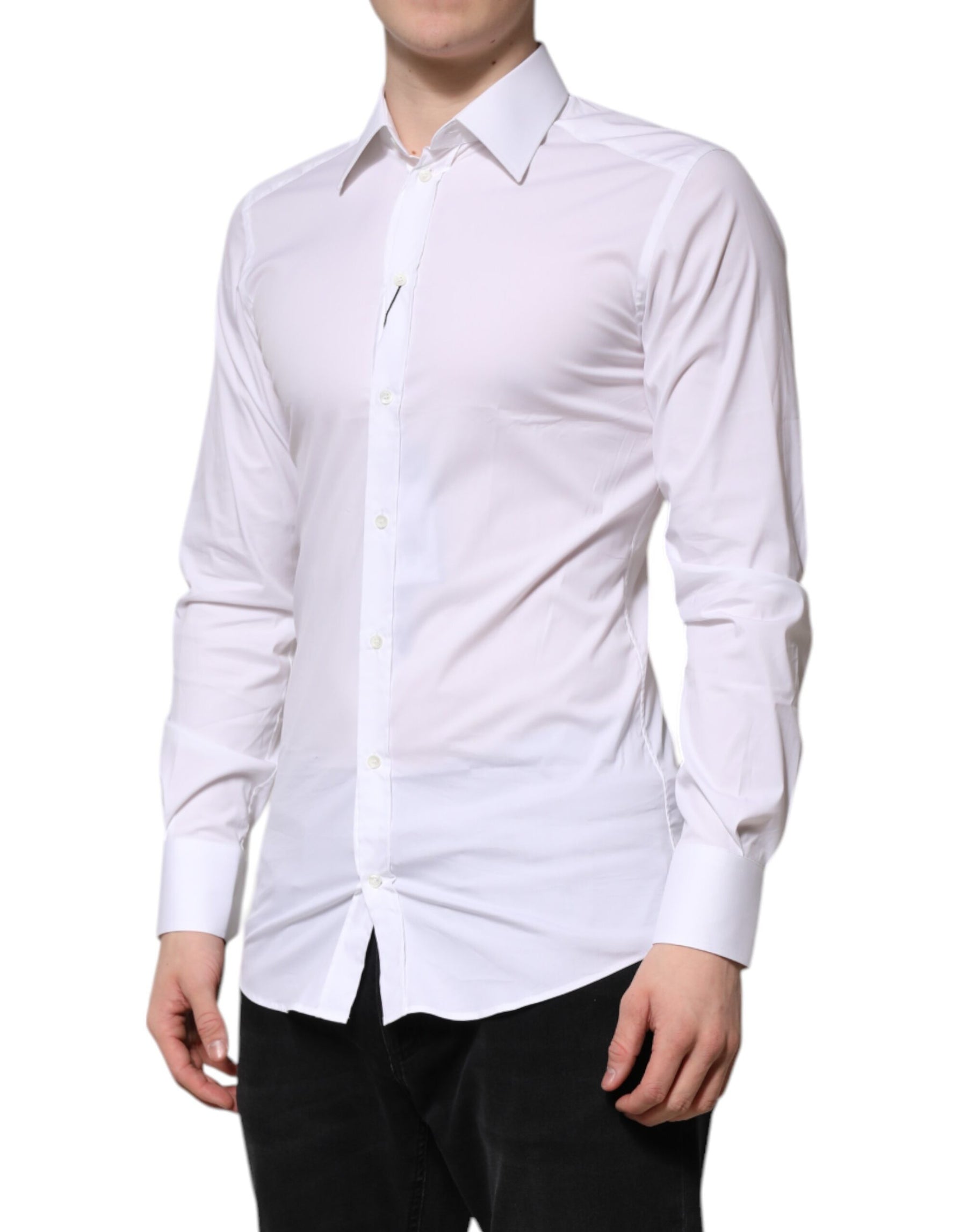 Dolce & Gabbana White Cotton GOLD Long Sleeves Formal Shirt | Regal Royce