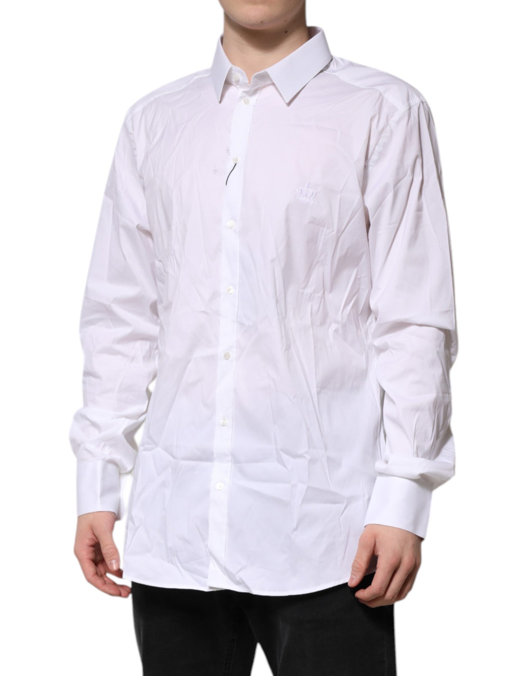 Dolce & Gabbana White Cotton GOLD Long Sleeves Formal Shirt | Regal Royce